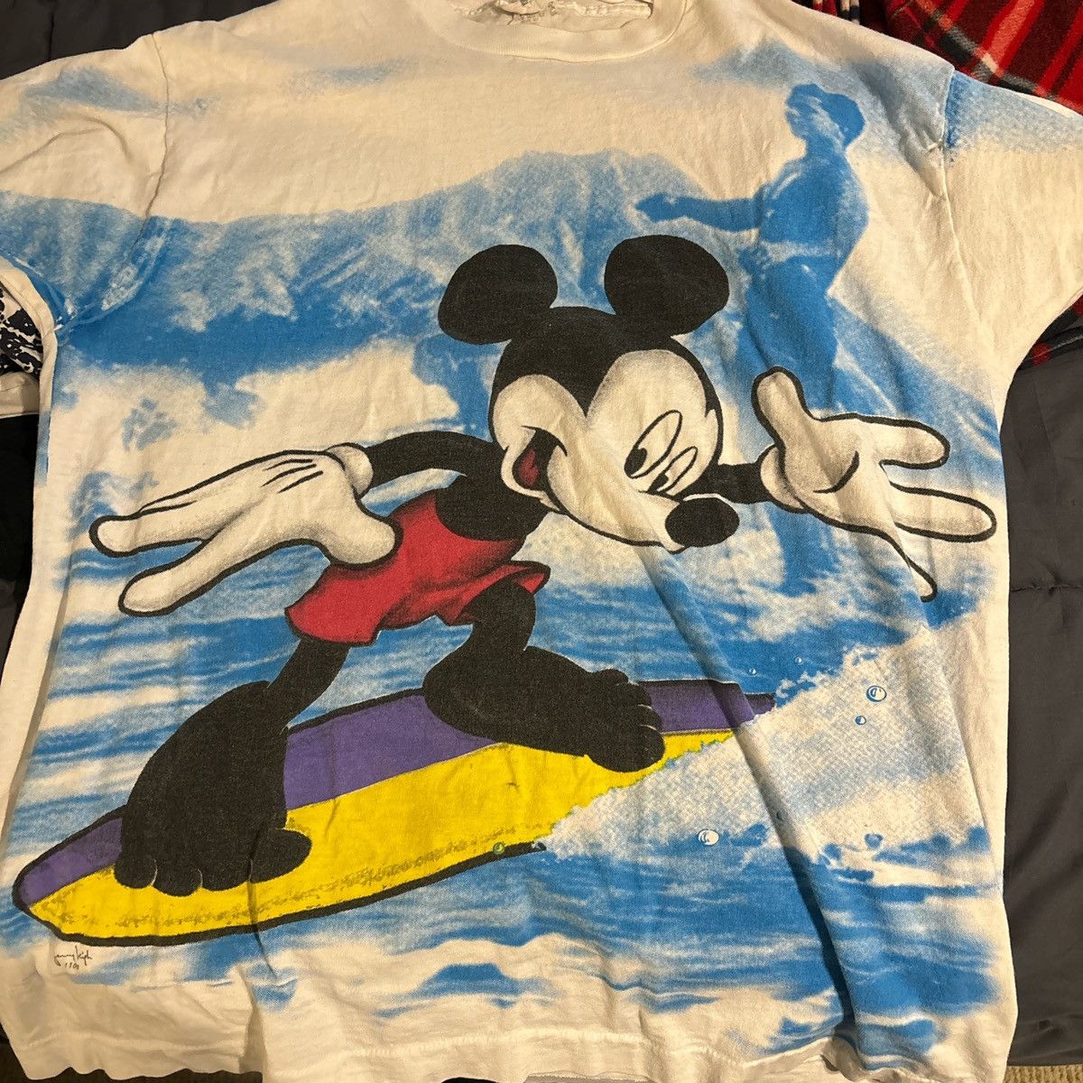 image of Disney x Mickey Mouse Aop Super Vintage 1989 Surfing Mickey Shirt in White, Men's (Size XL)