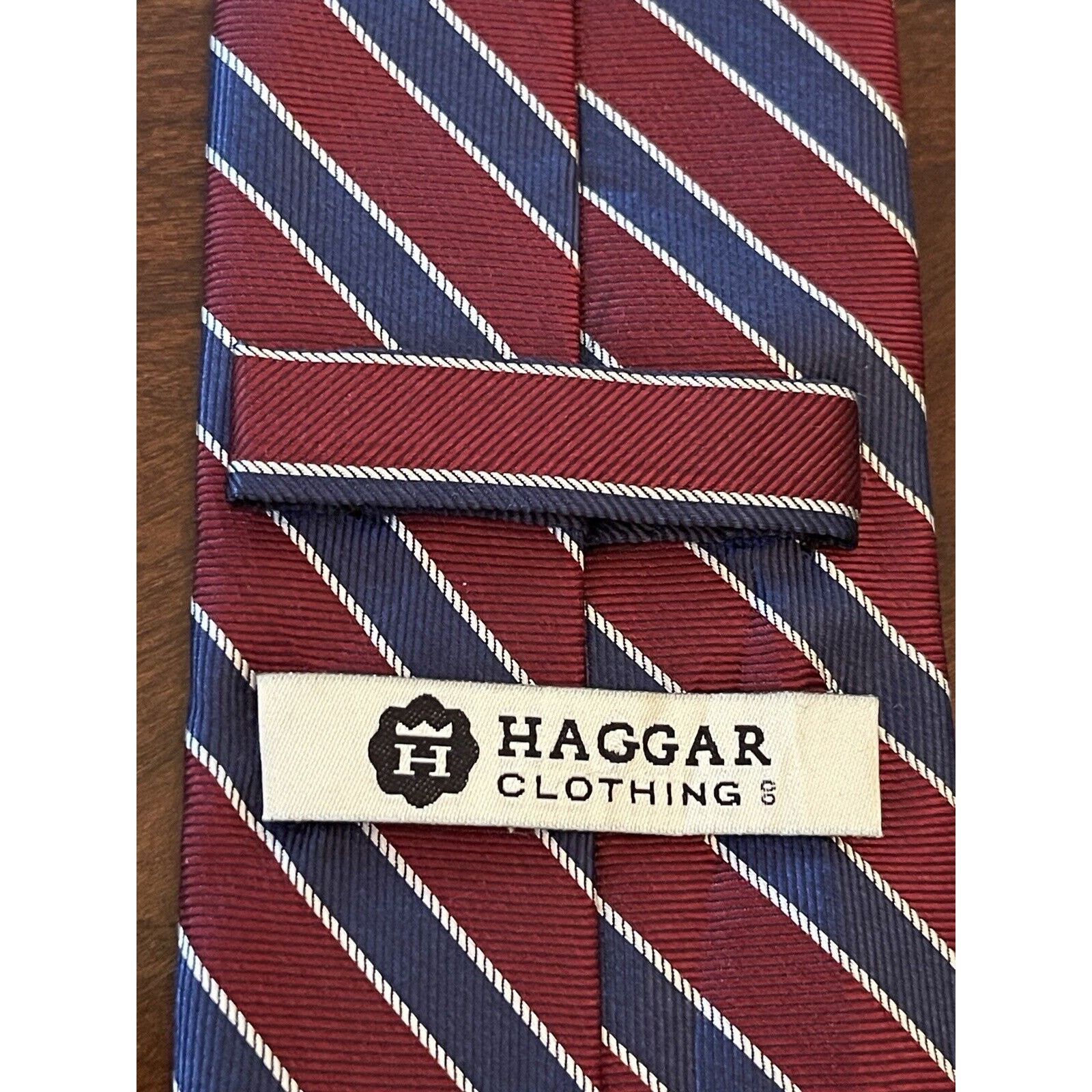 Haggar Haggar Burgundy Blue 100% Silk Men’s Neck Tie Made In China Size ONE SIZE - 8 Thumbnail