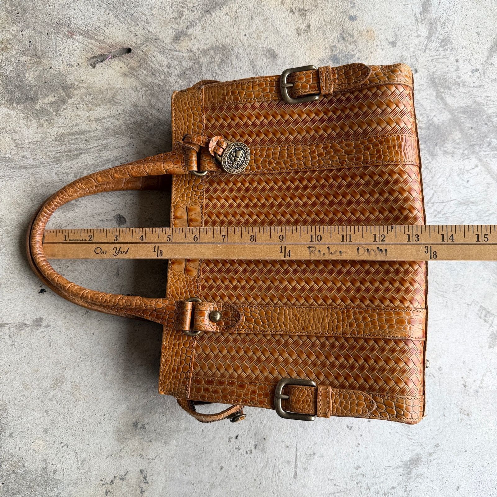 BRAHMIN Y2k Brahmin Pecan Woven Croc Embossed Satchel Shoulder Bag Size ONE SIZE - 7 Thumbnail