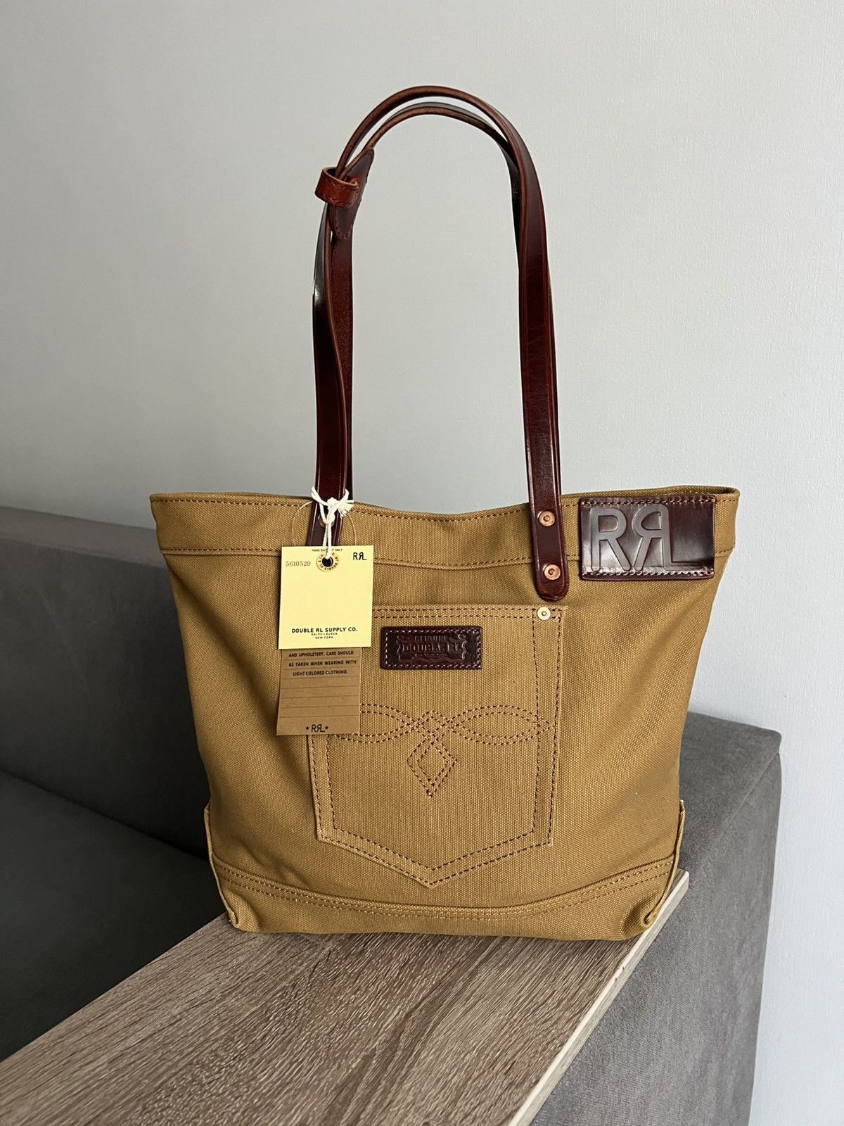 Rrl Ralph Lauren x Vintage Rrl Double Rl Canvas & Leather Tote Denim Bag Brown, Men's