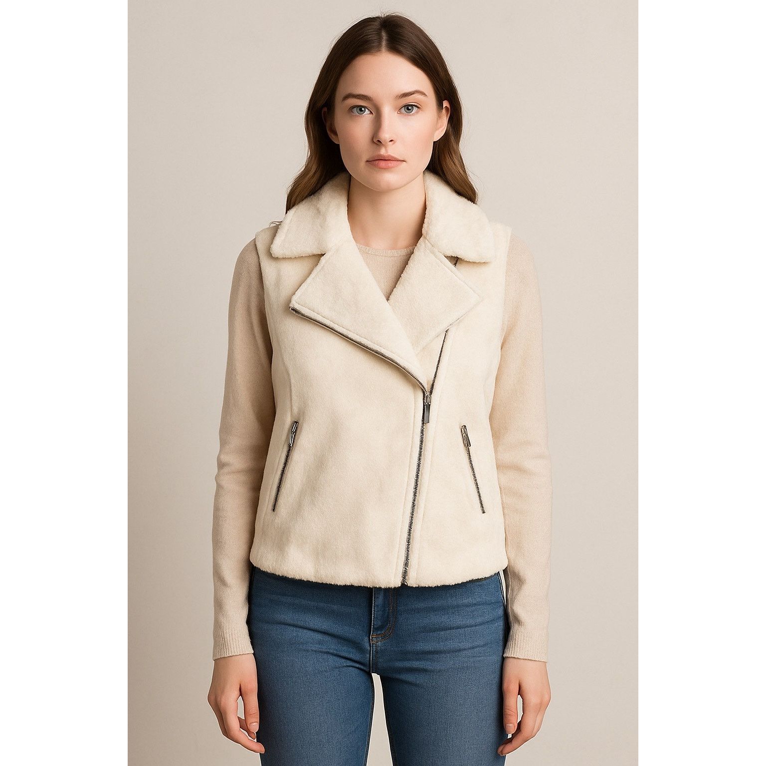 Other Cozy Winter White Faux Shearling Moto Vest Naked Zebra M Size M / US 6-8 / IT 42-44 - 1 Thumbnail