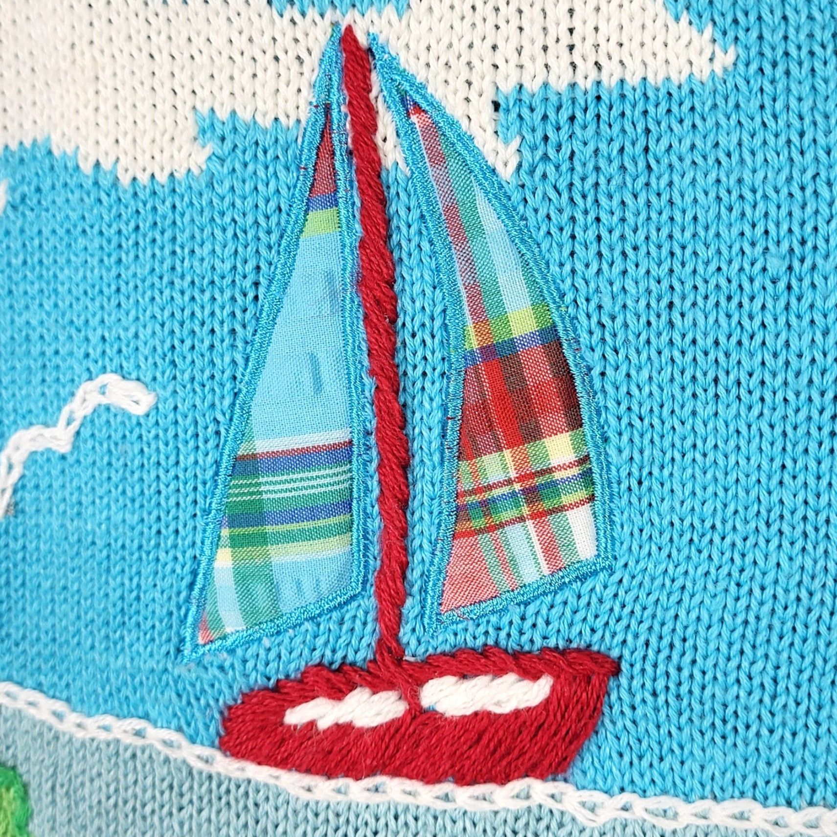 Vintage VINTAGE Koret Vest Shirt Womens PM Blue Beach Sailboat Knit Plaid Beaded Embroidered Sleeveless V-Neck Size M / US 6-8 / IT 42-44 - 6 Thumbnail