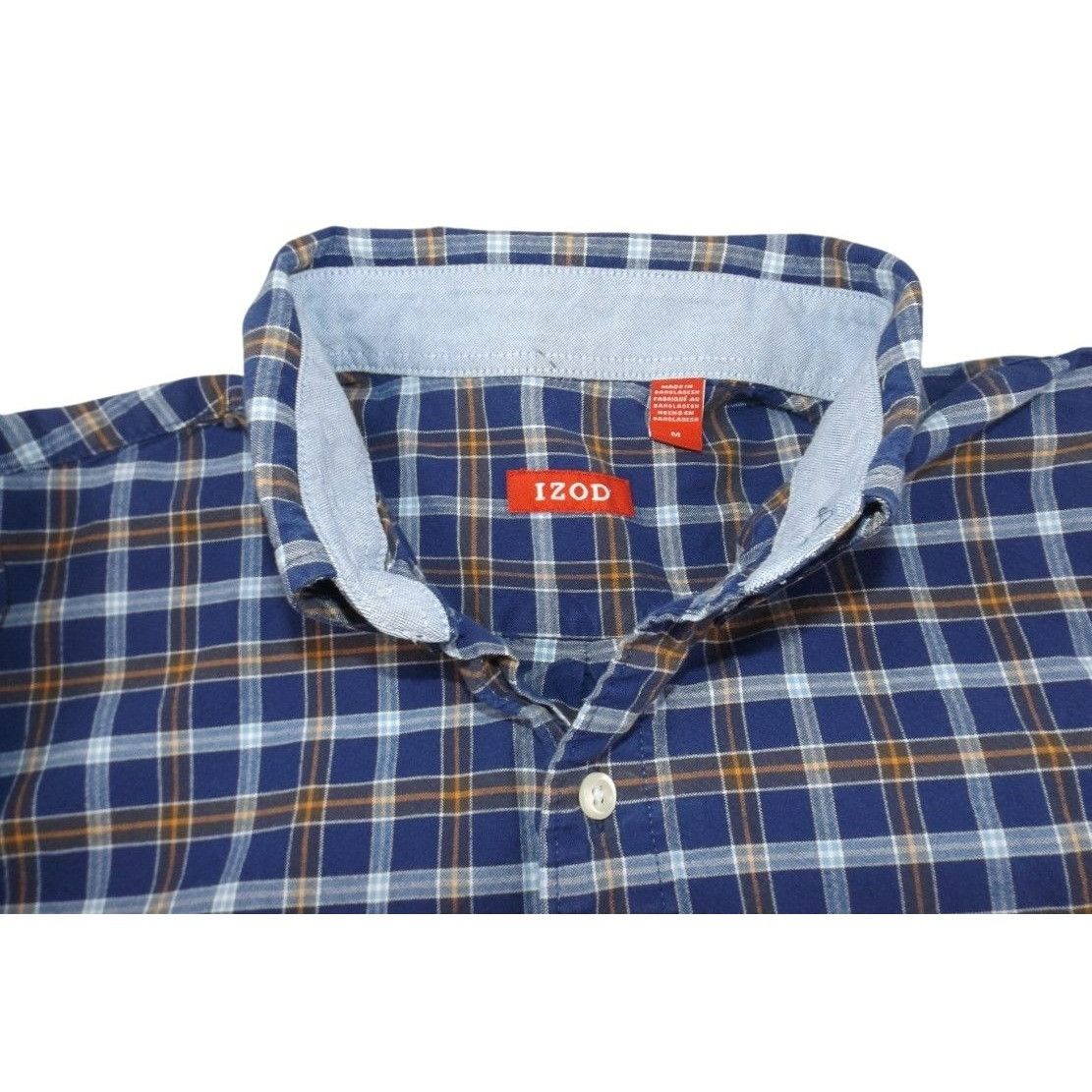 Izod IZOD Mens Blue Plaid Shirt Brown White Long Sleeve Cotton Si Size US M / EU 48-50 / 2 - 2 Thumbnail