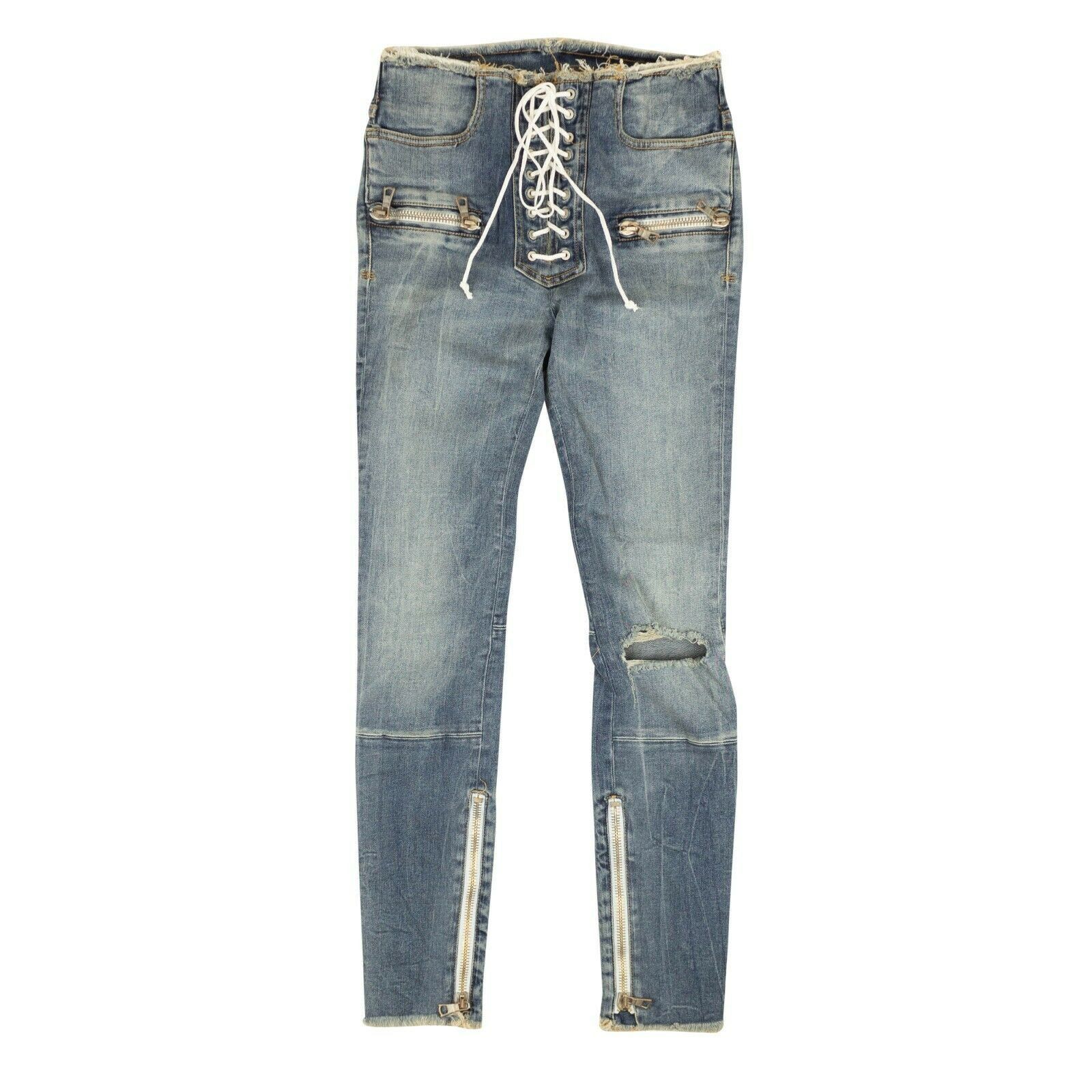 image of Unravel Project Blue Lace Up Denim Skinny Jeans Size 26, Women's