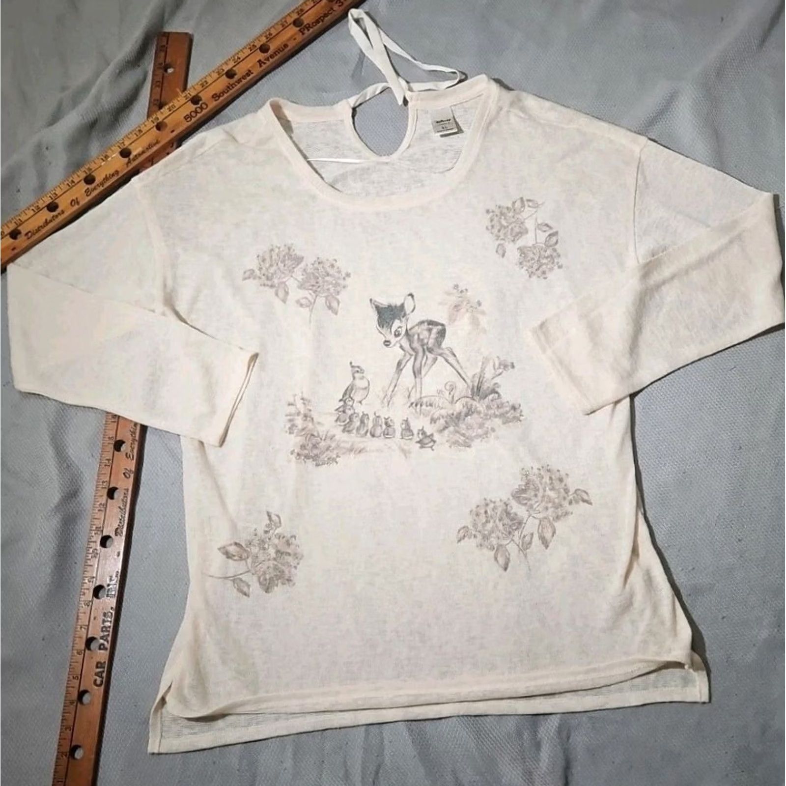 Disney Disney Lauren Conrad Shirt Womens XL Beige Bambi Graphic Print Knit Tie Neck Pullover sweater Size XL / US 12-14 / IT 48-50 - 2 Thumbnail