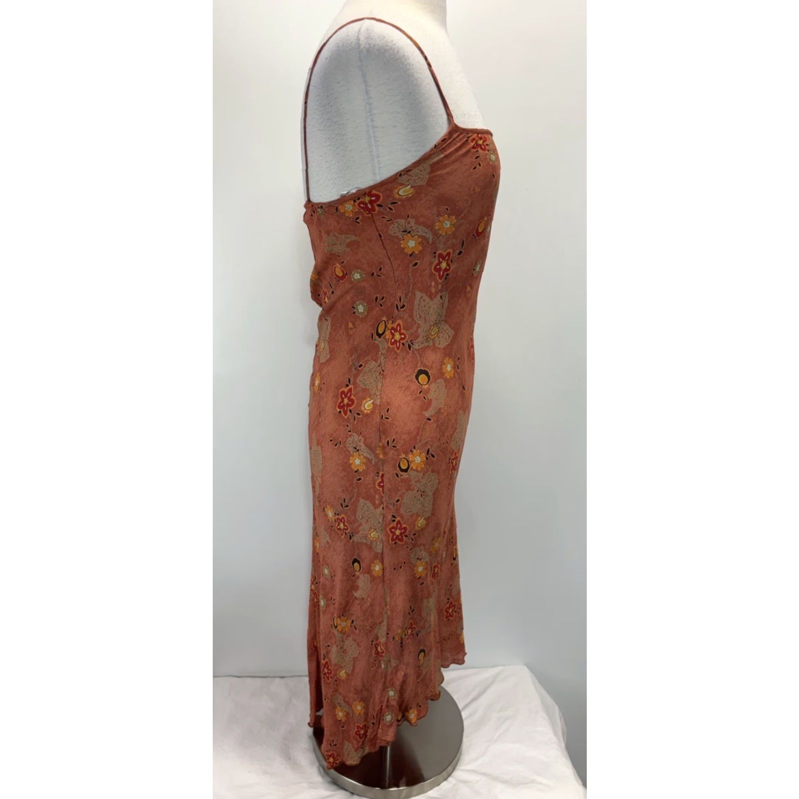 Vintage VINTAGE Iz Byer Slip Dress Midi 7 Floral Forest Fairy Brown High Lo Women's Dress 2000s Grunge Spring Summer Fall Sleeveless Square Neck Size M / US 6-8 / IT 42-44 - 4 Thumbnail