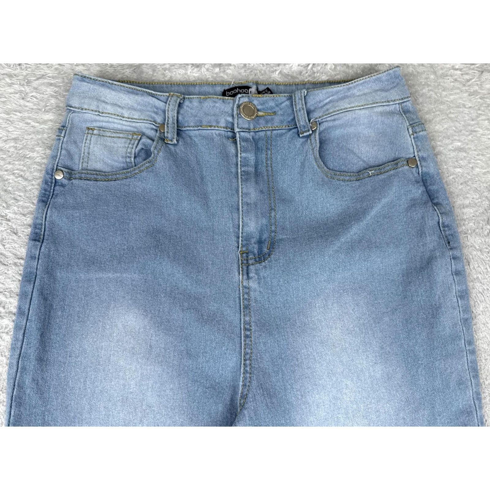 Boohoo Boohoo Jeans Women Flare High Rise Regular 8 Light Blue Denim 26x31 Regular Fit 5-Pocket Zipper Button 31 Inseam Size 30" / US 8 / IT 44 - 4 Thumbnail