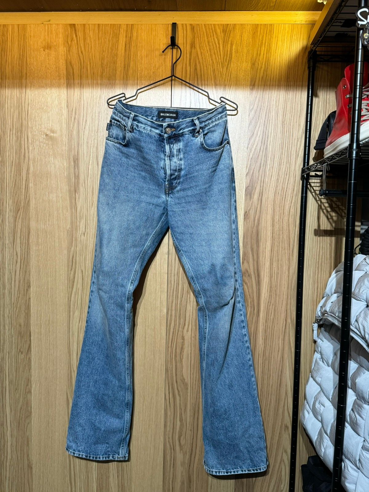 Pre-owned Balenciaga Fw18 Wide Leg Flared 31 Jeans Denim Mint Blue Slim Bootcut