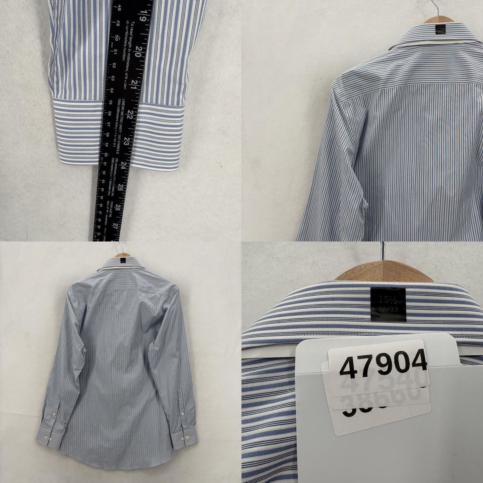 Marcs Marc Anthony Dress Shirt Mens 15.5 Slim 32/33 Blue Stripe Easy Care Business Shirt Mens Size 42R - 9 Thumbnail