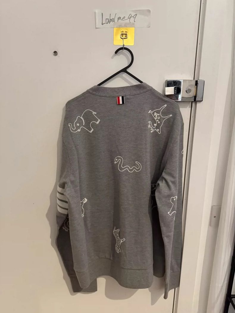 Thom Browne Thom Browne Grey zoo four-striped cardigan jacket Size US L / EU 52-54 / 3 - 3 Thumbnail