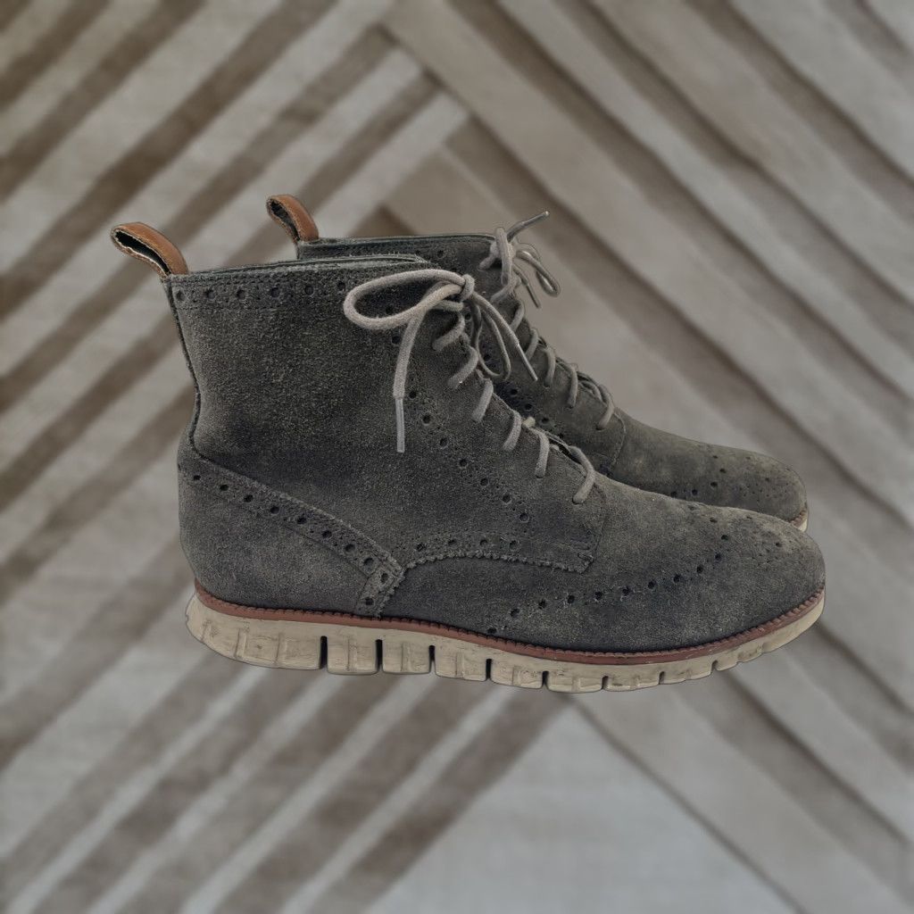 Cole Haan VINTAGE Cole Haan Zerogrand Boots Wingtip Suede Leather Gray Leather 10.5 M Mens Size US 11 / EU 44 - 1 Thumbnail