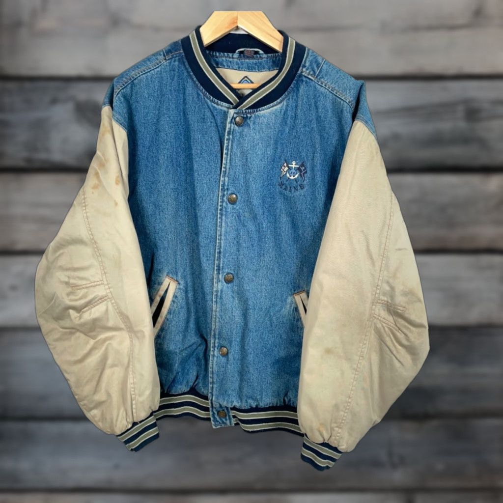 Vintage VINTAGE Gear for Sports Denim Bomber Jacket Men XL Blue Beige Maine Embroidery Size US XL / EU 56 / 4 - 1 Thumbnail