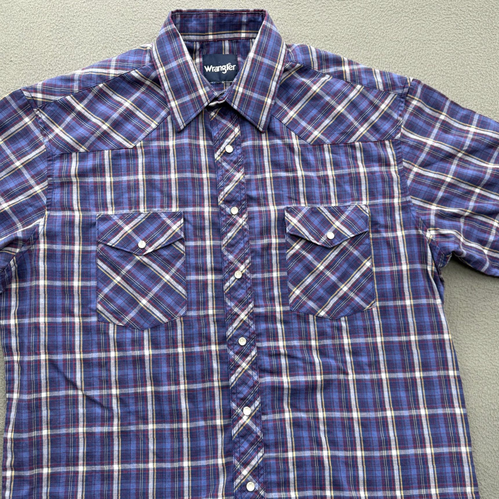 Wrangler Wrangler Shirt Mens XL Blue Plaid Western Pearl Snap Short Sleeve Casual Cowboy Size US XL / EU 56 / 4 - 8 Thumbnail