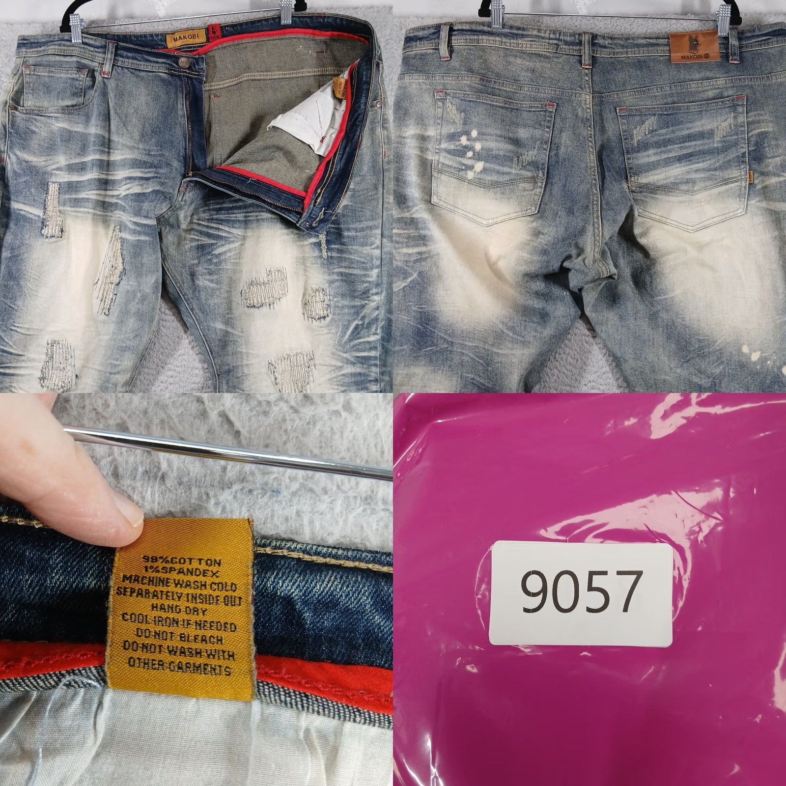 Vintage Makobi Distressed Moto Jeans Bleach Splatter Patch 48x32 Blue Mens Jeans Straight 48x32 Size US 32 / EU 48 - 8 Thumbnail
