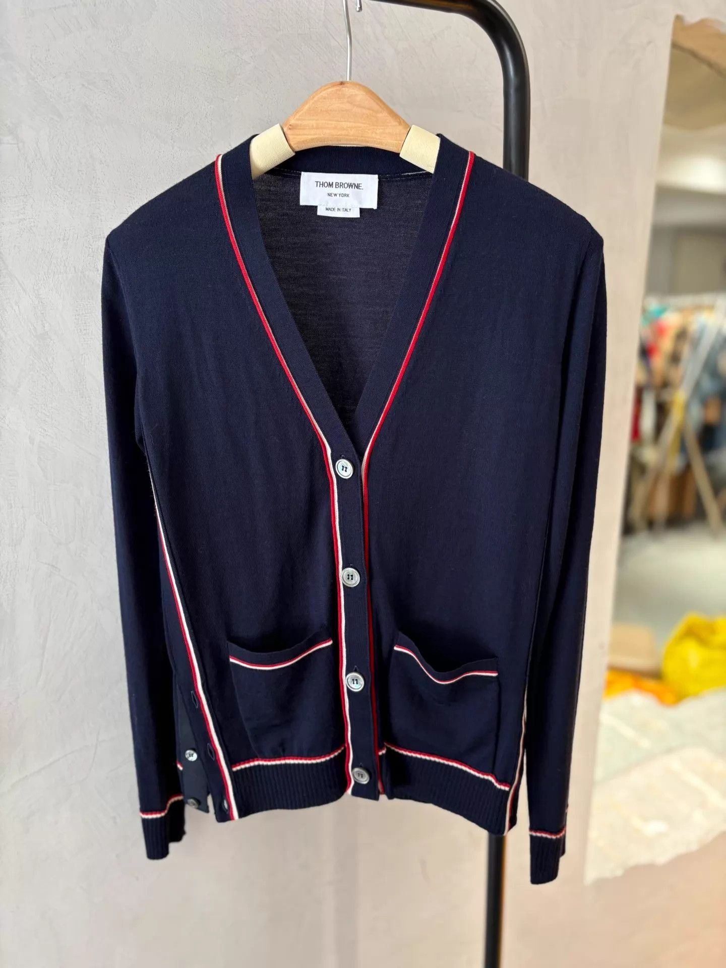 Thom Browne THOM BROWNE Navy Thin Wool Cardigan NOS 36 Size XS / US 0-2 / IT 36-38 - 1 Thumbnail