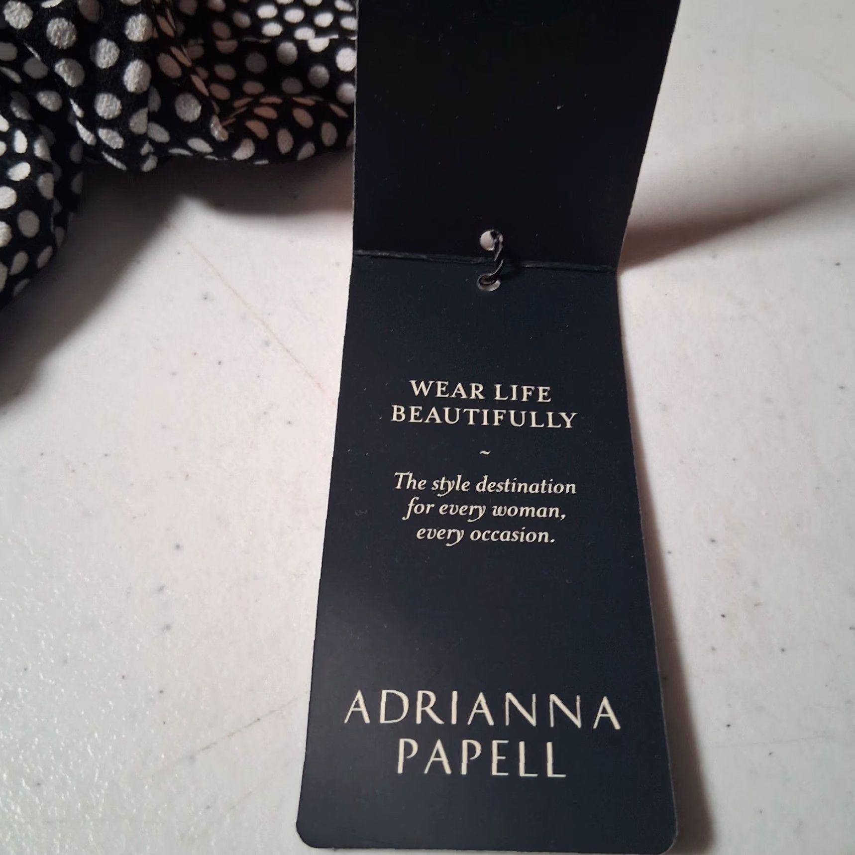 Adrianna Papell Adrianna Papell Blouse Large Black White Polka Dot Tie Neck Stretch NEW Size L / US 10 / IT 46 - 6 Thumbnail