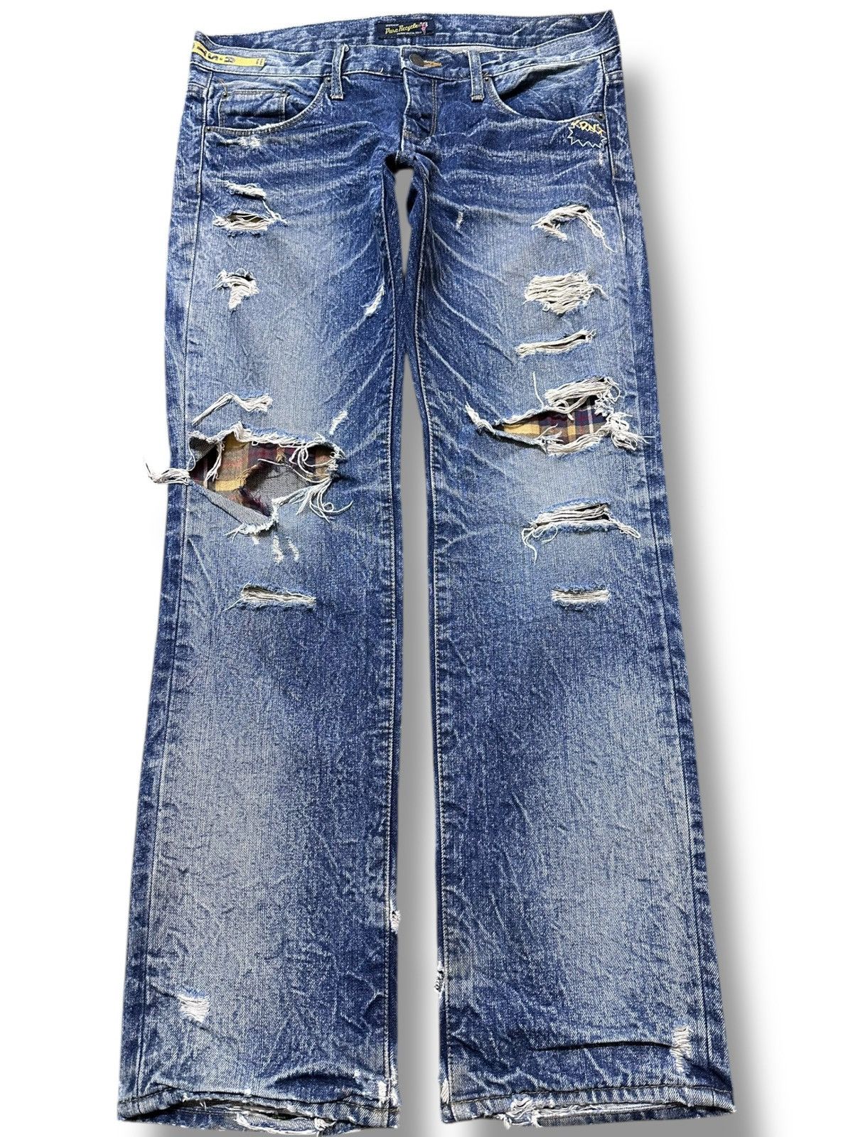 If Six Was Nine Vintage Blue Recycle Ripped Grunge Distressed Denim Size US 35 - 1 Thumbnail