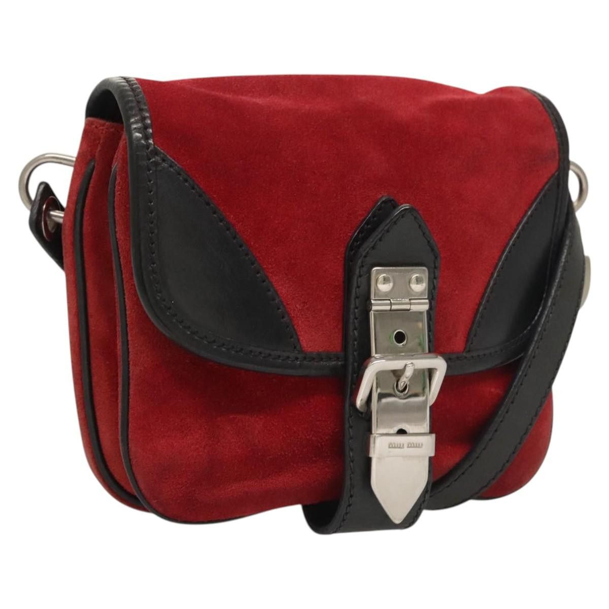 Miu Miu Shoulder Bag Suede Leather Red Black Auth Bs24294, Women's