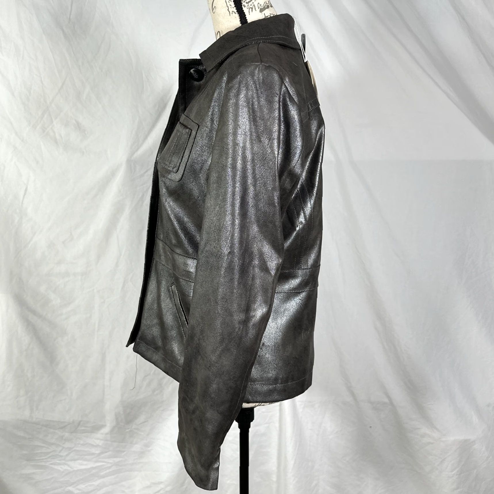 Vintage Chico's Jacket Womens 0 Silver Braided Shine Cammi Button Up Pockets NWT Jacket Womens 0 Silver Braided Shine Cammi NWT Size XS / US 0-2 / IT 36-38 - 3 Thumbnail