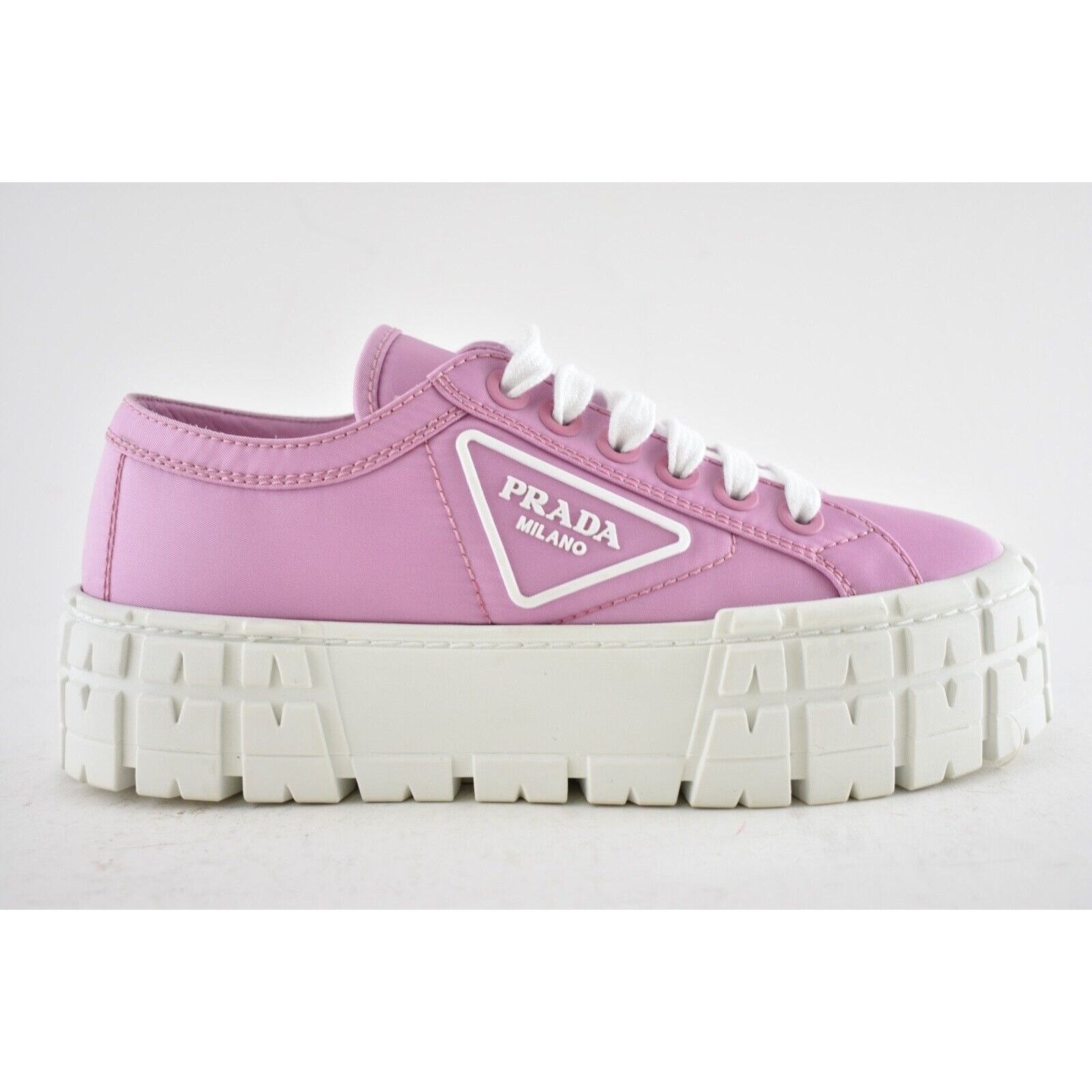 Prada Prada Pink Nylon Platform Lug Sole Lace Up Sneaker 39 Size US 9 / IT 39 - 3 Thumbnail