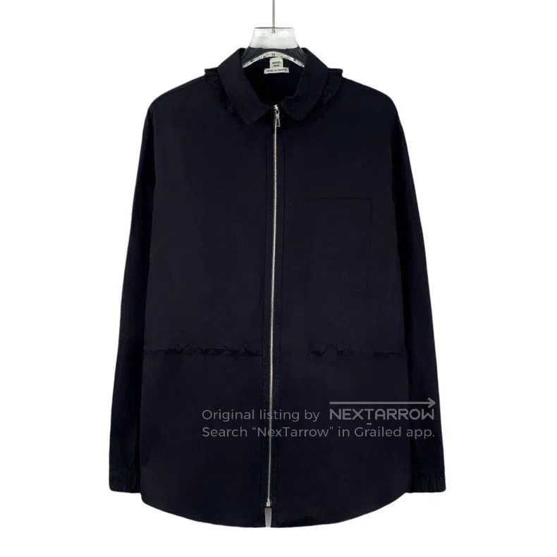 Hermes Black Lapel Lace Cotton Zipper Long Sleeve Shirt Ja