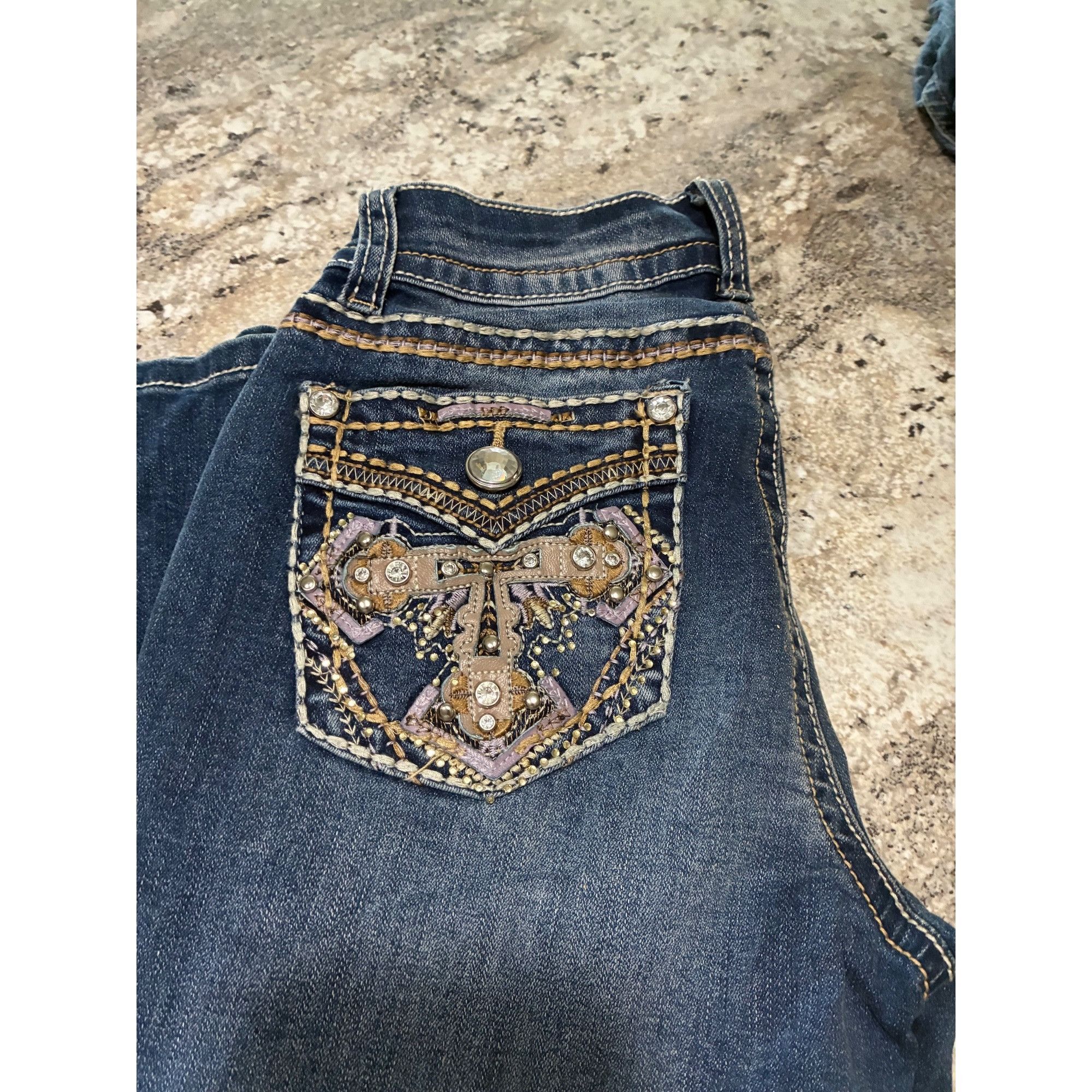 Other Sexy Couture Womens Bootcut Jeans With Rhinestone Embellishe Size 27" / US 4 / IT 40 - 2 Thumbnail