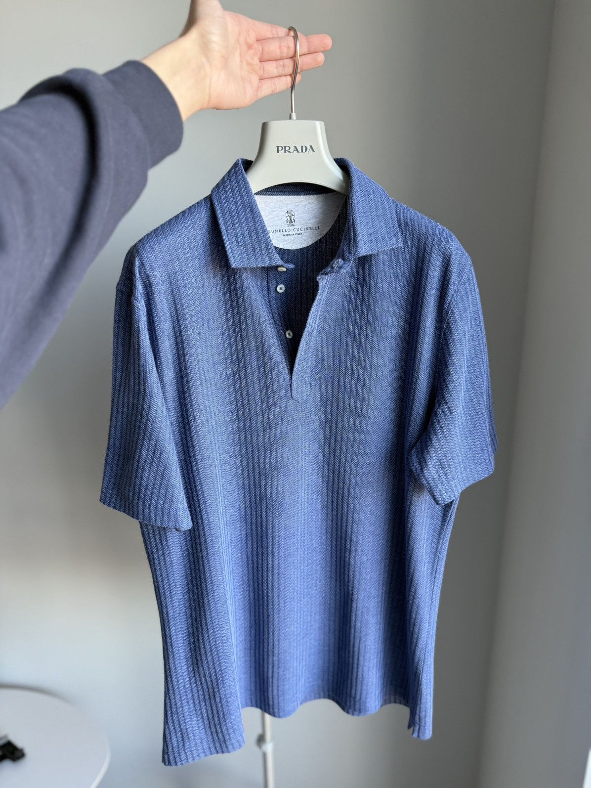 Brunello Cucinelli Brunello Cucinelli Blue Polo Tee Mens Silk / Cotton Size L Size US L / EU 52-54 / 3 - 8 Thumbnail