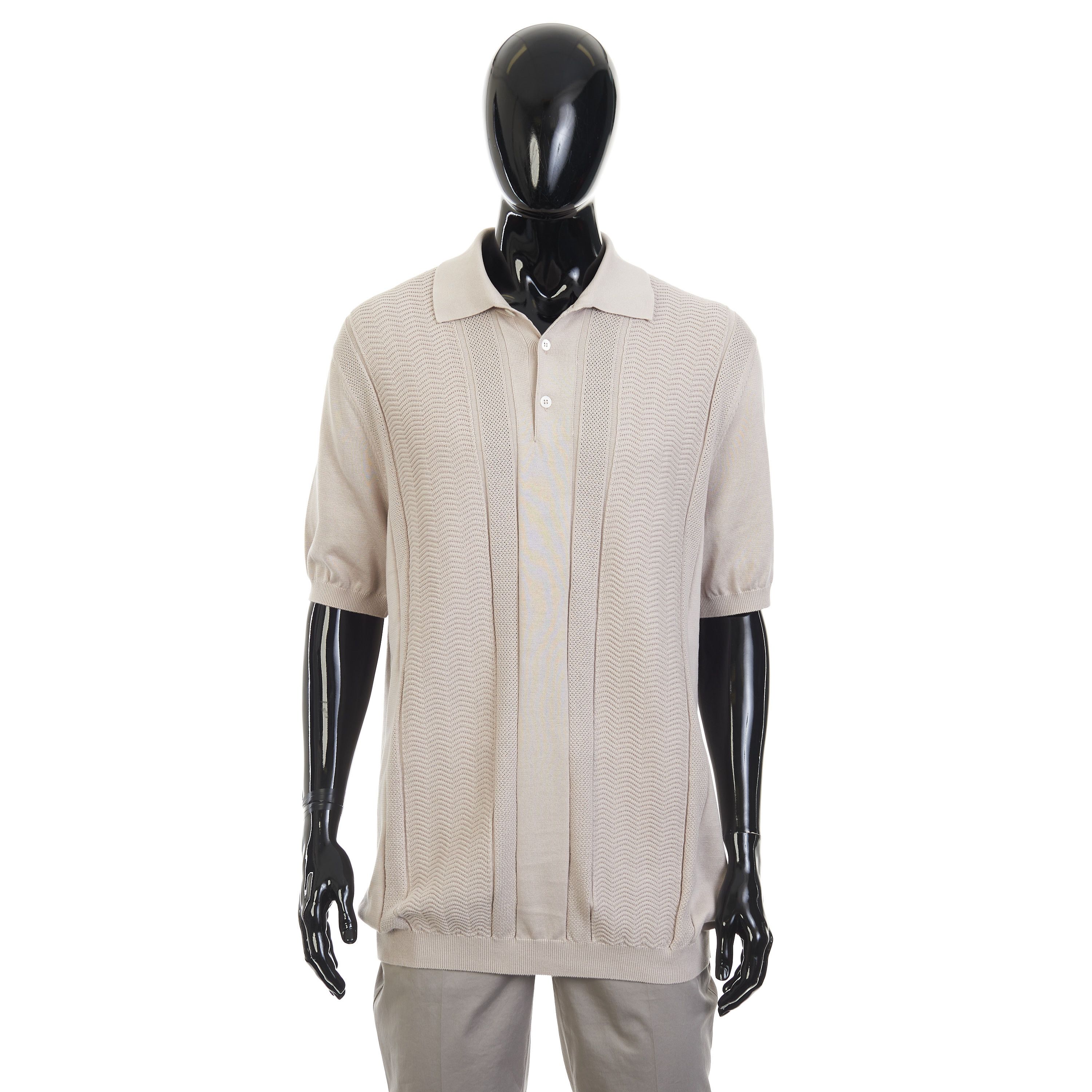 Brunello Cucinelli Beige Cotton Knit Polo With Jacquard Stripes Size 60 Size US XXL / EU 58 / 5 - 9 Thumbnail