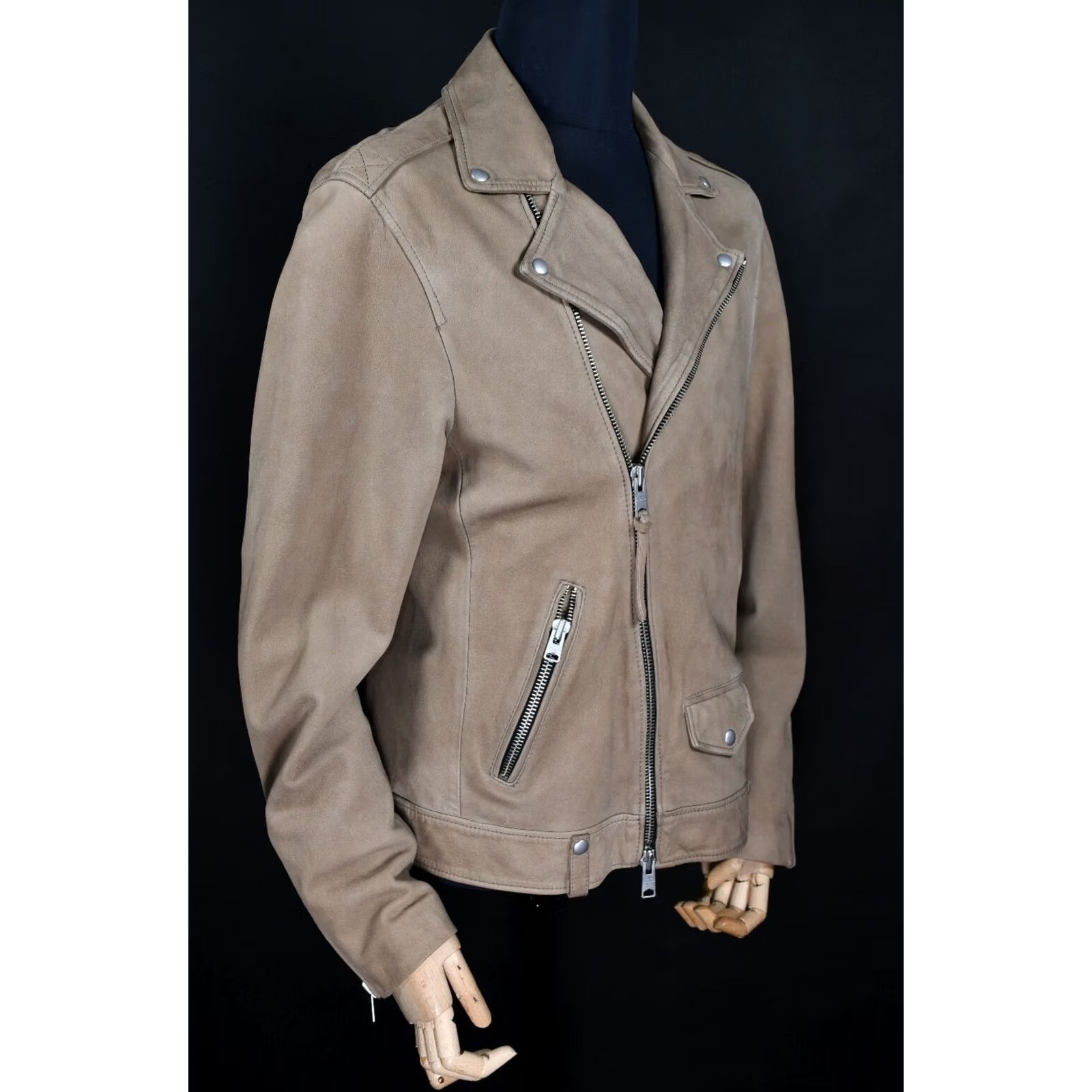 Allsaints All Saints Elwick Biker Leather Jacket Mens L Beige Blackout? Size US L / EU 52-54 / 3 - 4 Thumbnail