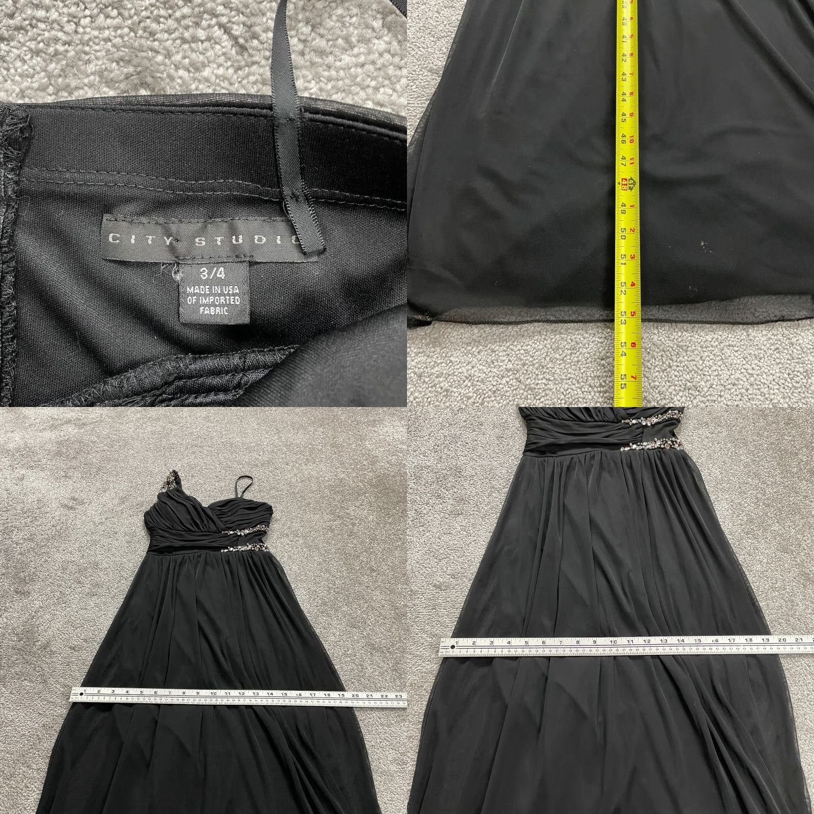 Vintage City Studio Maxi Long Gown Formal Dress Womens 3/4 Black Rhinestones Sleeveless Size XS / US 0-2 / IT 36-38 - 8 Thumbnail