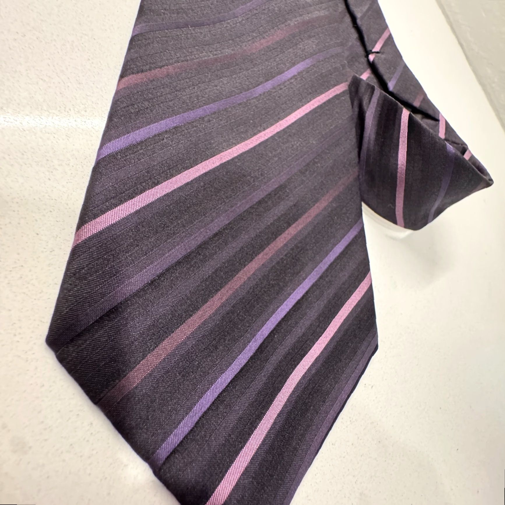Hugo Boss HUGO BOSS Tie Purple Stripe Silk Italy Necktie Casual Multicolor Preppy Size ONE SIZE - 2 Thumbnail