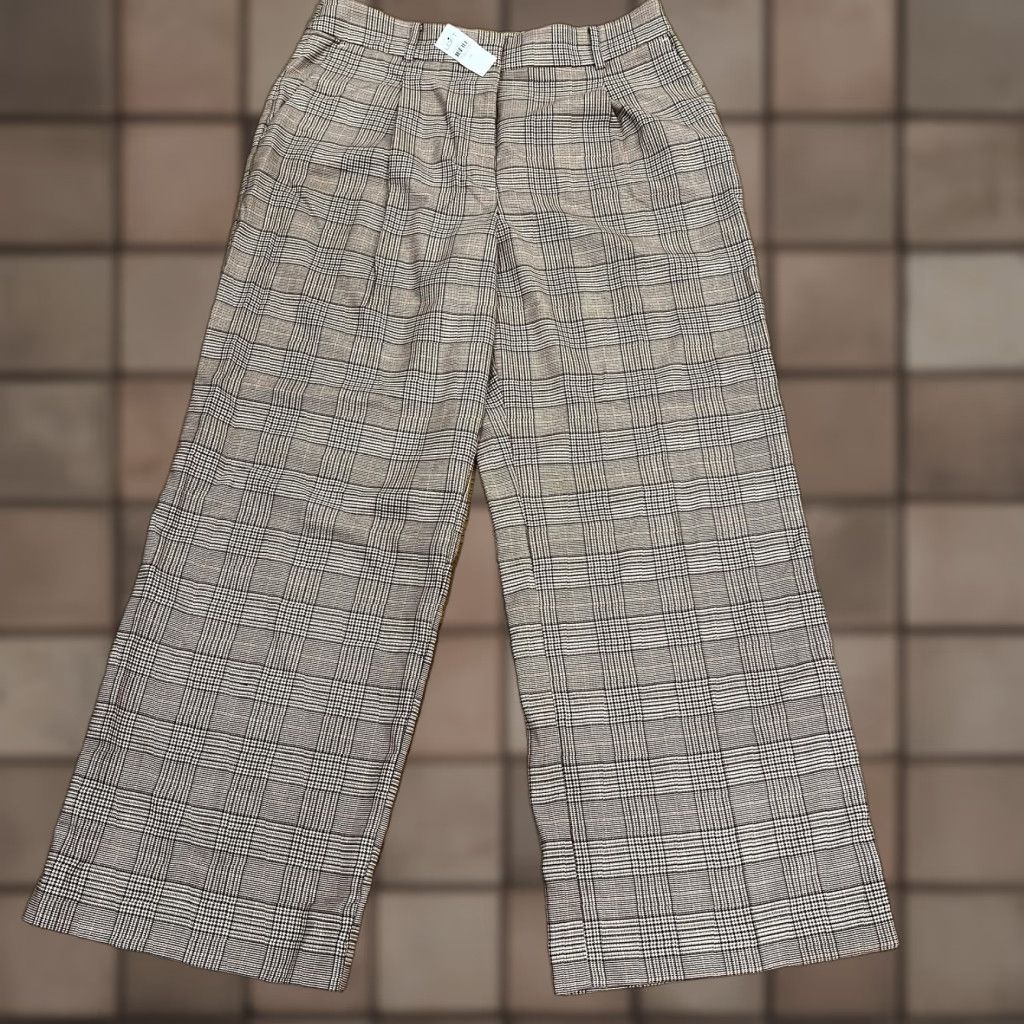 Loft Loft Peyton Pleated Front Houndstooth Plaid Wide Leg Dress Pants Women's Size 14 Beige Size 36" / US 14 / IT 50 - 1 Thumbnail