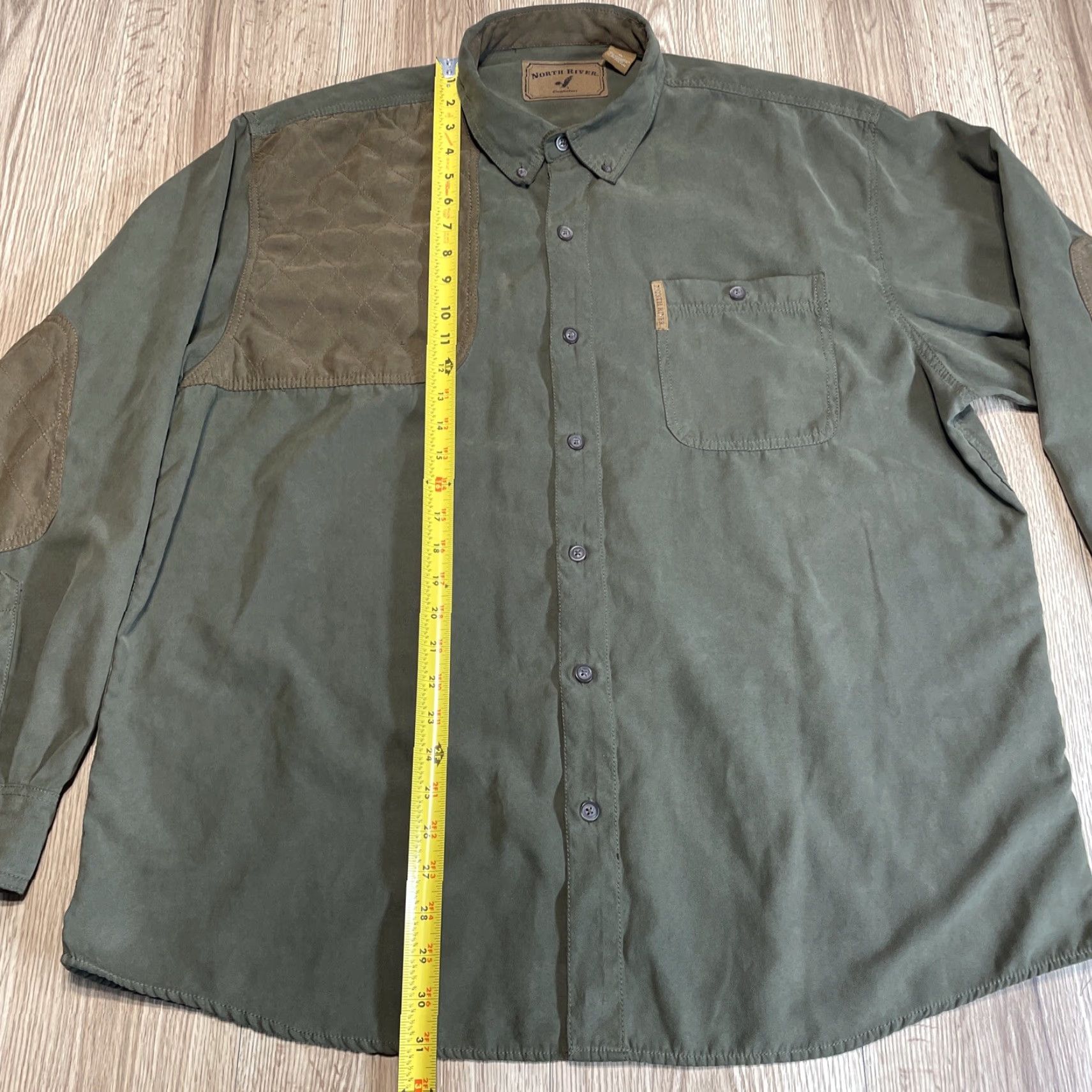 Olive VINTAGE North River Outfitters Shirt Mens XL Olive Green Button Up Elbow Patches Size US XL / EU 56 / 4 - 3 Thumbnail