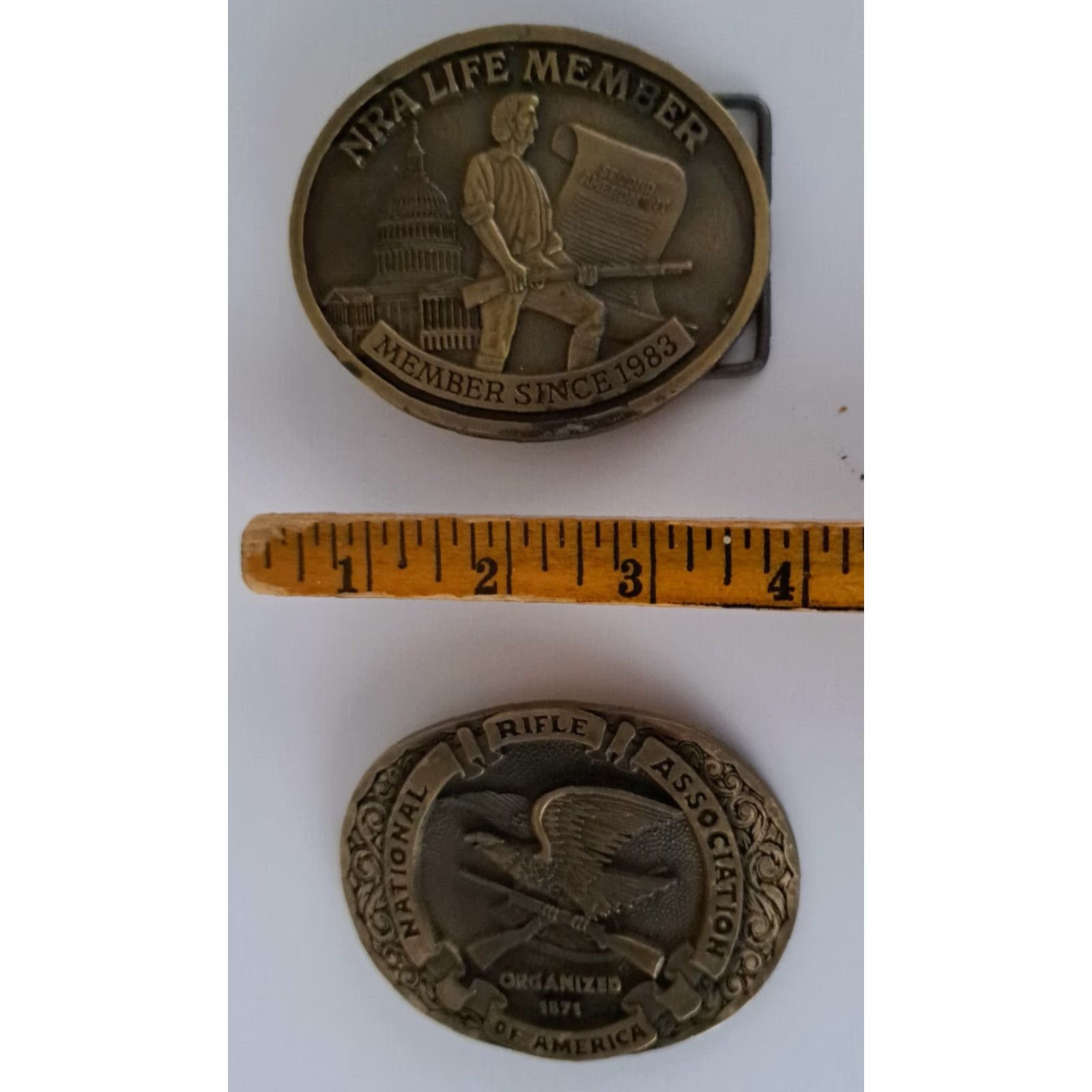Vintage VINTAGE NRA Solid Brass Belt Buckles 3 inch Bronze Military & Weaponry 1980s Set of 2 Adult Unisex Men Women Size ONE SIZE - 3 Thumbnail