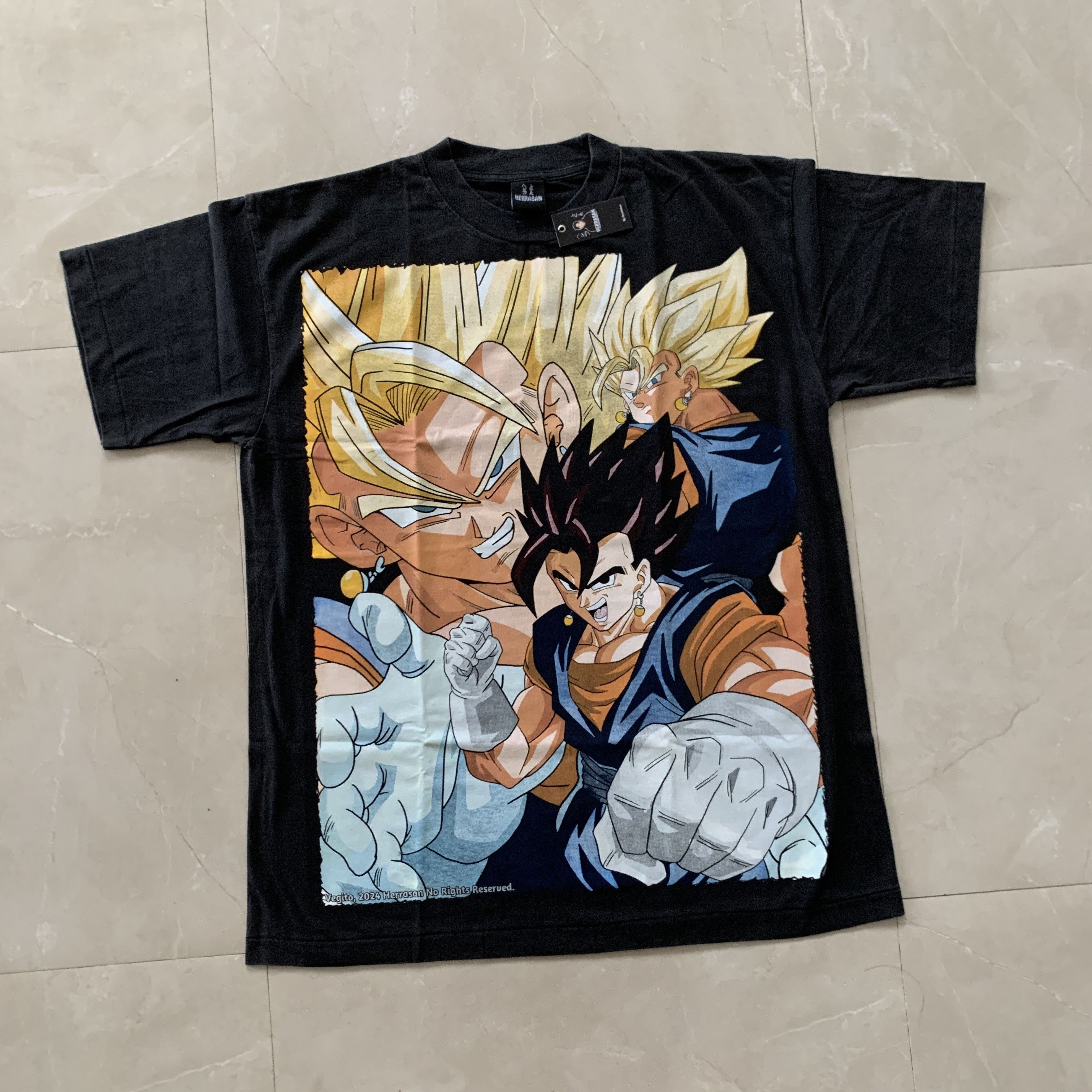 image of Anima x Vintage Dragon Ball Z Vegito Bootleg Anime Shirts in Faded Black, Men's (Size XL)