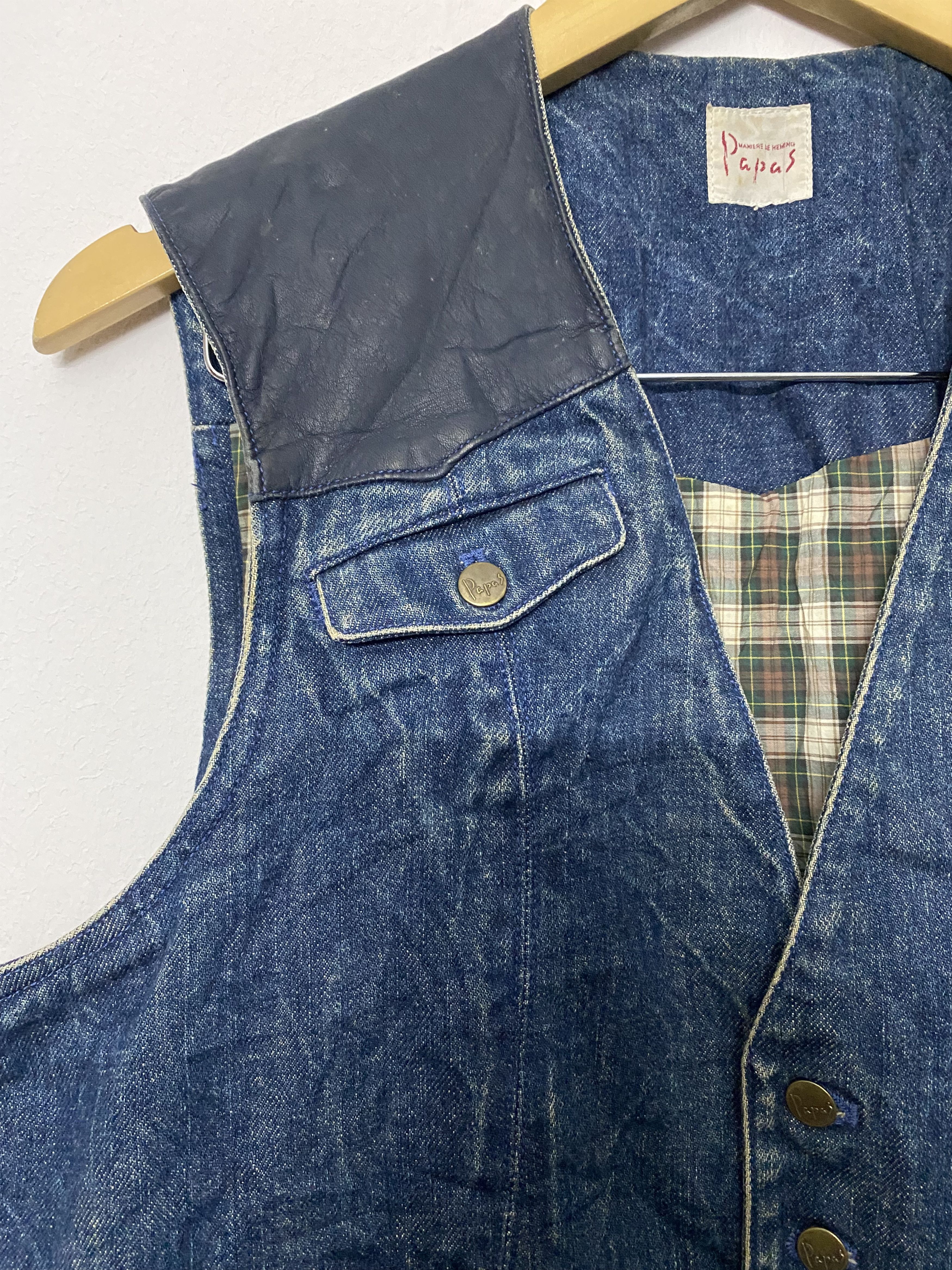 Japanese Brand Papas Maniere De Heming Denim Leather Western Vest Size S Size 48R - 6 Thumbnail