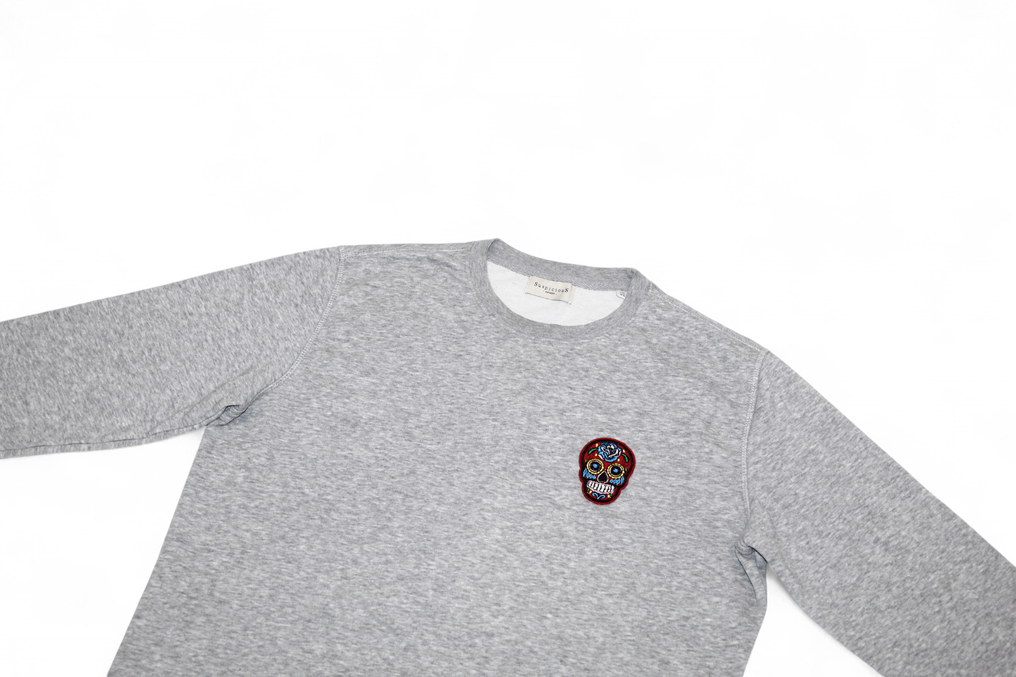Suspicious Antwerp Skull Embroidery Crew Sweatshirt in Gray, Men's — image 3 of 6