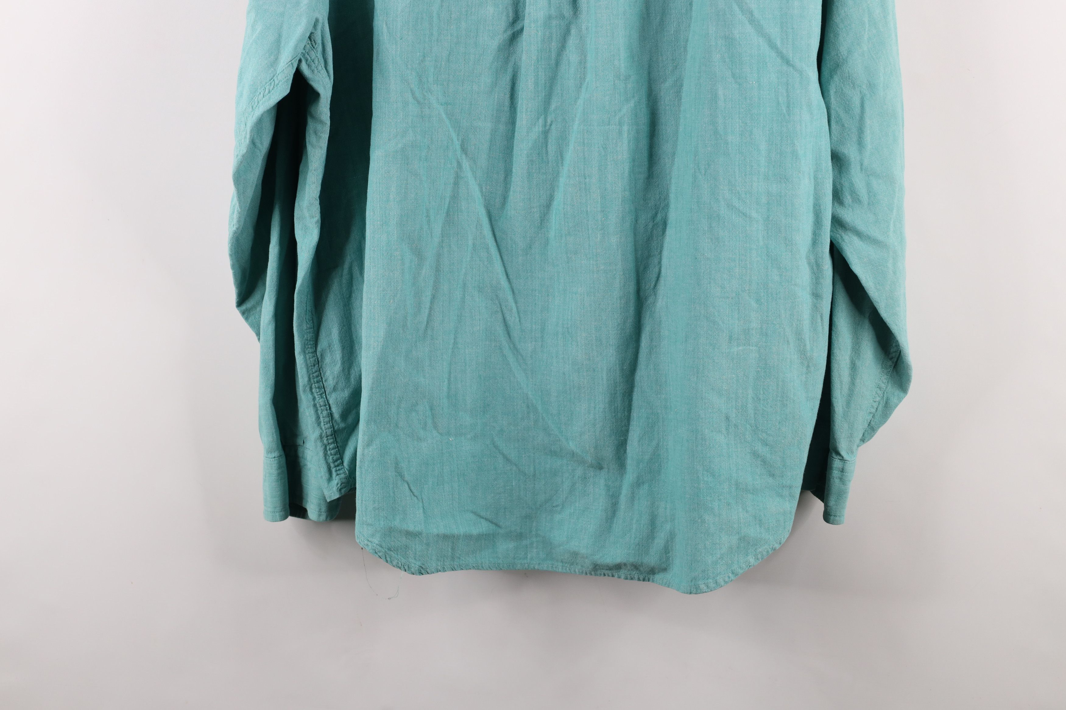 J.Crew × Vintage Vintage 90s J Crew Chambray Button Down Shirt Green Cotton Size US XL / EU 56 / 4 - 13 Thumbnail