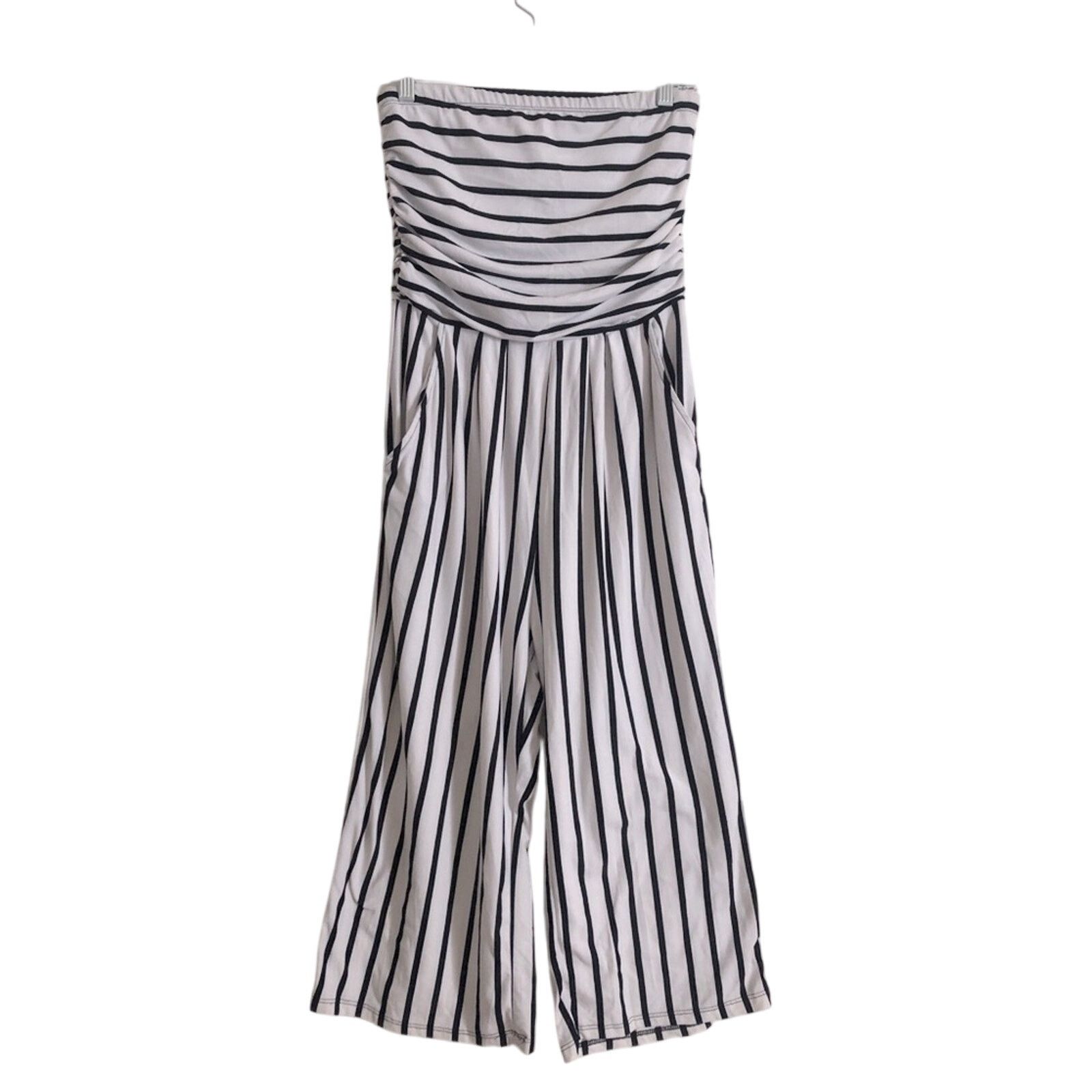 Other J For Justify Strapless Black White Stripe Wide Leg Jumpsuit Size 30" / US 8 / IT 44 - 1 Thumbnail
