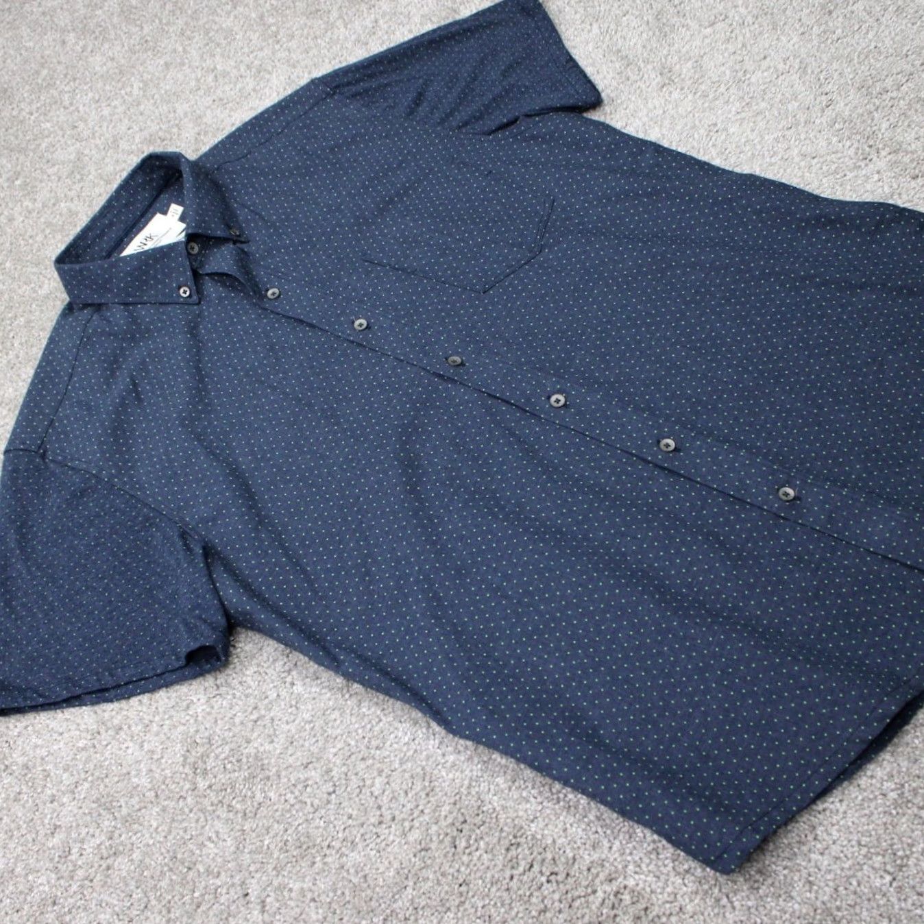 Vintage WRK The Reworked Shirt Mens Medium Blue/Green Geometric Cotton S/S Button-Up Shirt Size US M / EU 48-50 / 2 - 6 Thumbnail