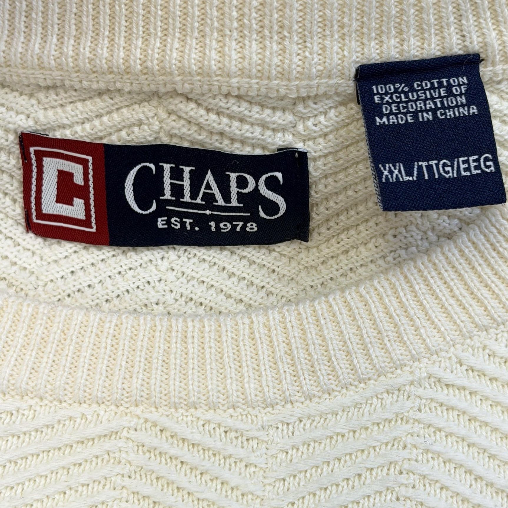 Chaps Chaps Sweater Pullover Mens 2XL Knit White Ivory Chevron Geometric Crest Logo Crew Neck Cotton Size US XXL / EU 58 / 5 - 7 Thumbnail