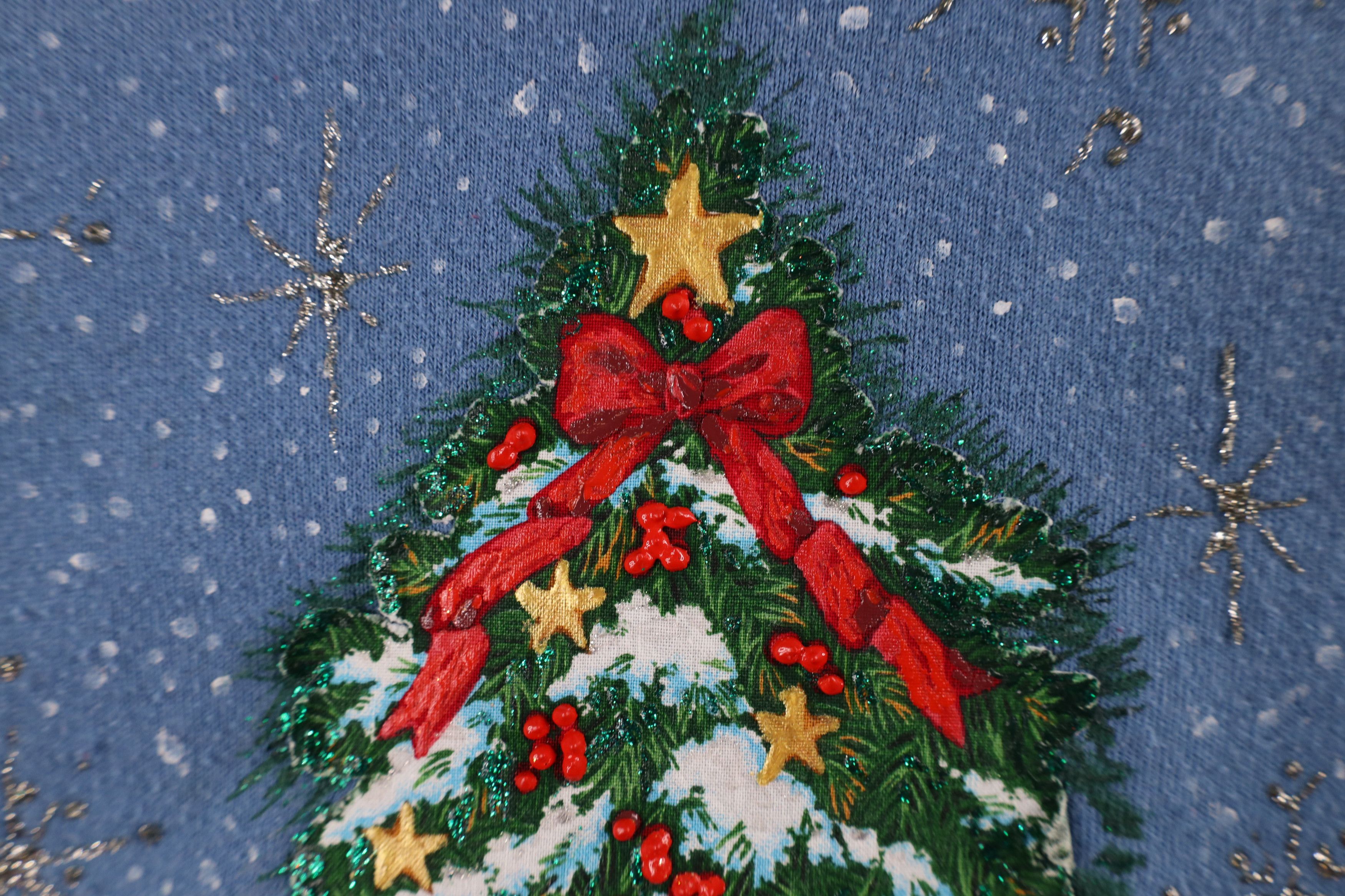 Vintage Vintage 90s Christmas Tree Glitter Puff Paint Sweatshirt Size XL / US 12-14 / IT 48-50 - 9 Thumbnail