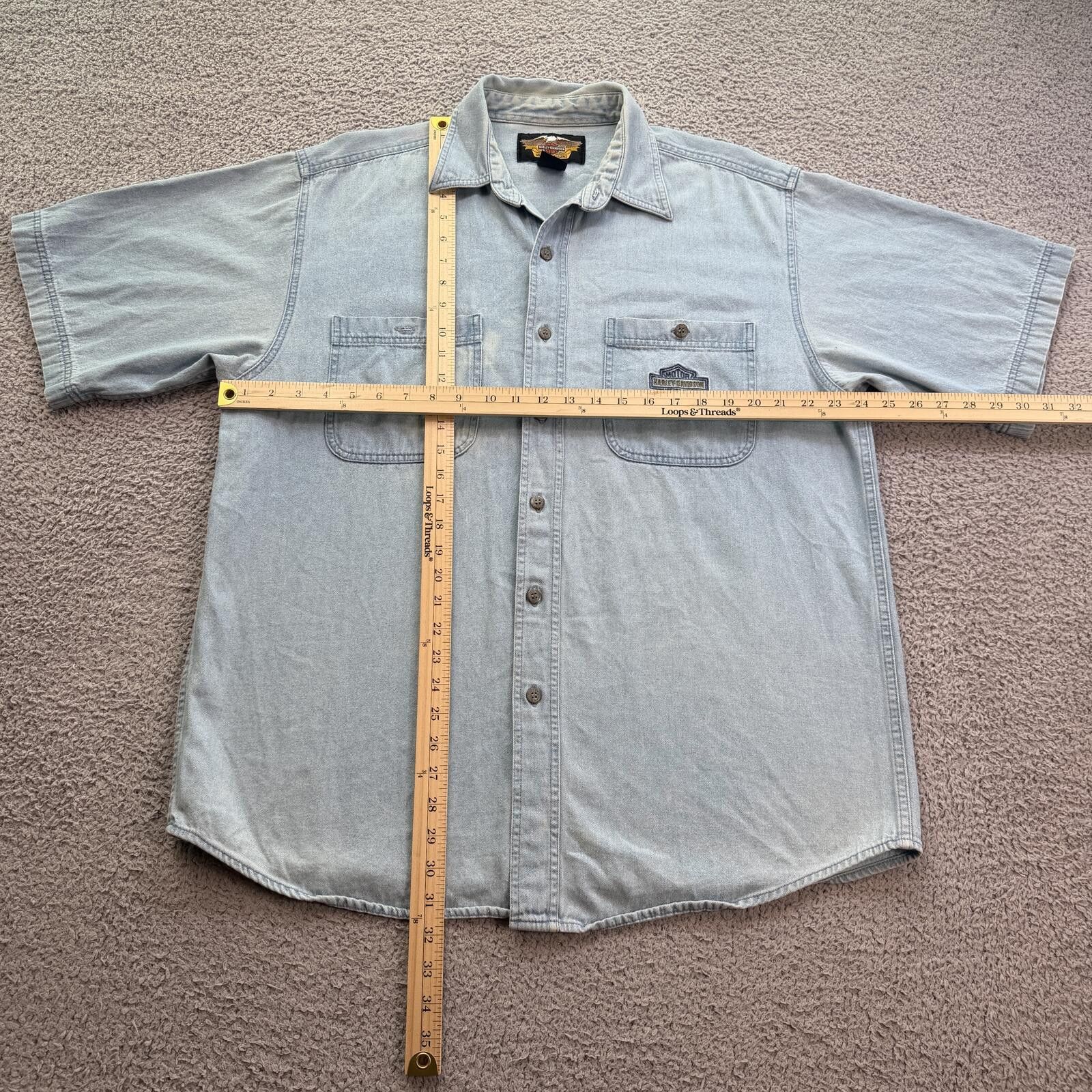 Harley Davidson Vintage Y2K Harley-Davidson Denim Short Sleeve Button Up XL Size US XL / EU 56 / 4 - 3 Thumbnail