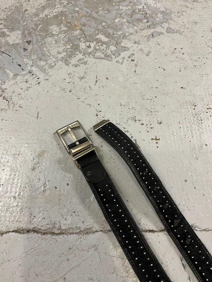 Vintage 2000s Versace Pony Hair Studded Black Leather Belt Size ONE SIZE - 4 Thumbnail