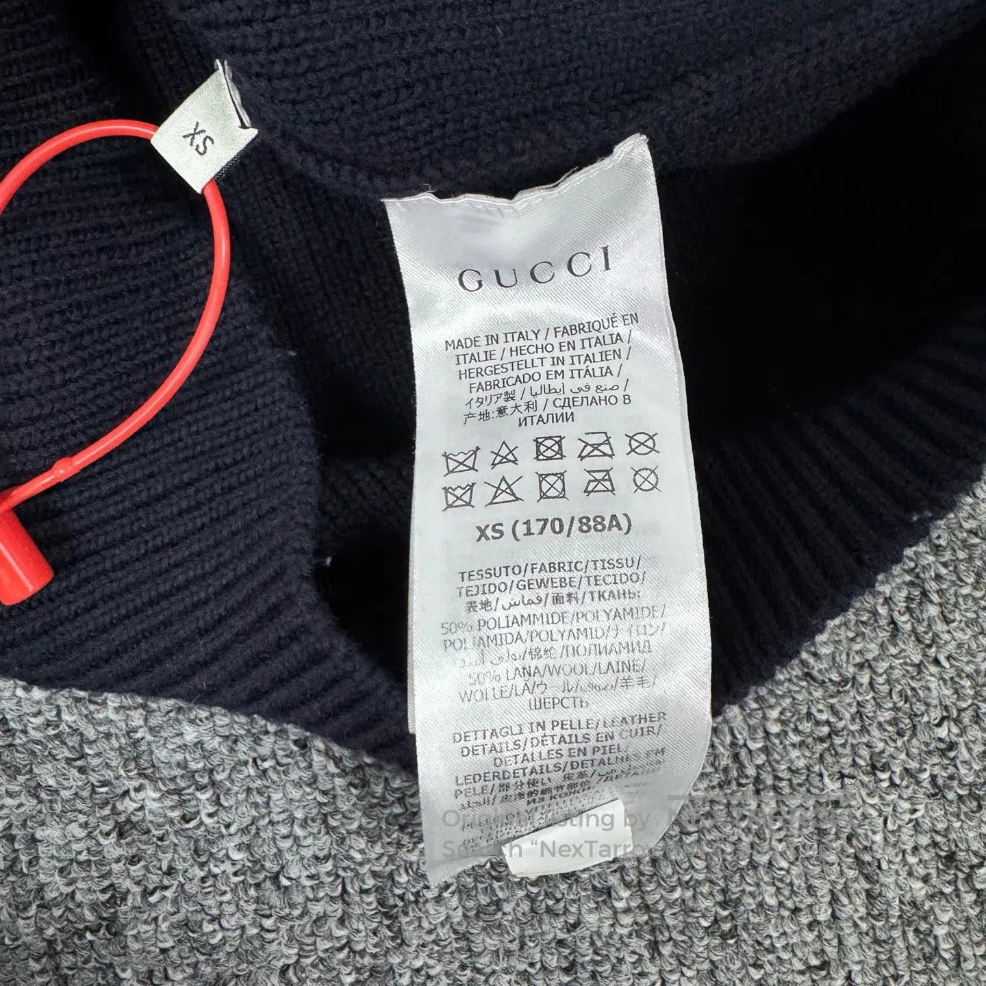 Gucci Guicci Red and green striped suede pocket; wool cardigan| Size XS / US 0-2 / IT 36-38 - 6 Thumbnail