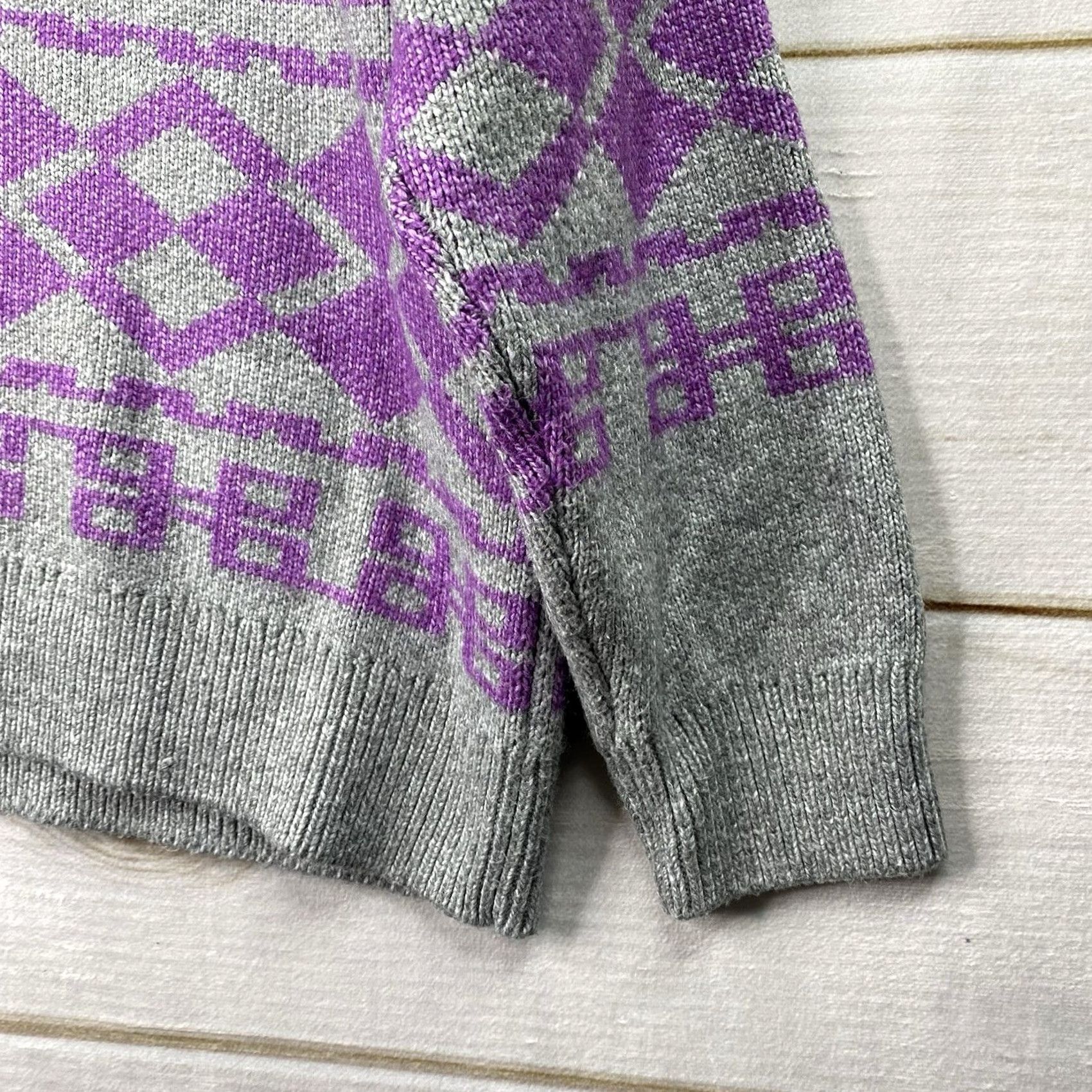 Vintage Lane Bryant Sweater Womens 18/20 Cable-Knit Gray Purple Easter Spring Geometric Crew Neck Pullover Plus Size 18/20 Womens Size XXL / US 16-18 / IT 52-54 - 6 Thumbnail