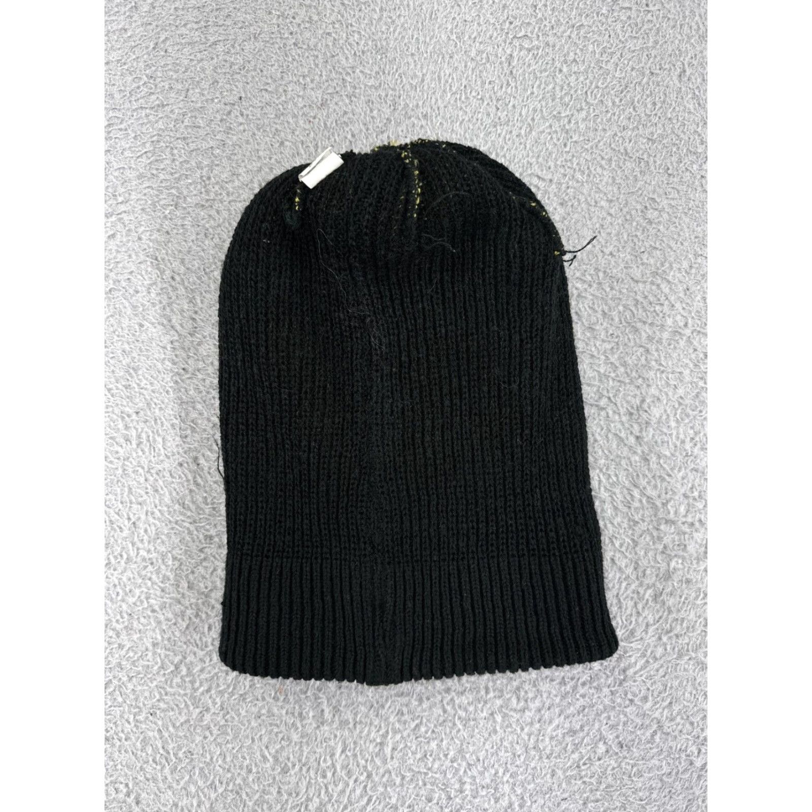 Vintage VINTAGE Army Beanie Toque Knit Hat Adult One Size Black Yellow 100% Acrylic Ski Snow Striped Logo Mens Size ONE SIZE - 3 Thumbnail