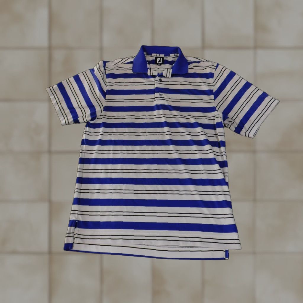 Footjoy FootJoy Polo Shirt Mens M Blue White Black Striped Golf Performance Stretch Shirt Size US M / EU 48-50 / 2 - 1 Thumbnail