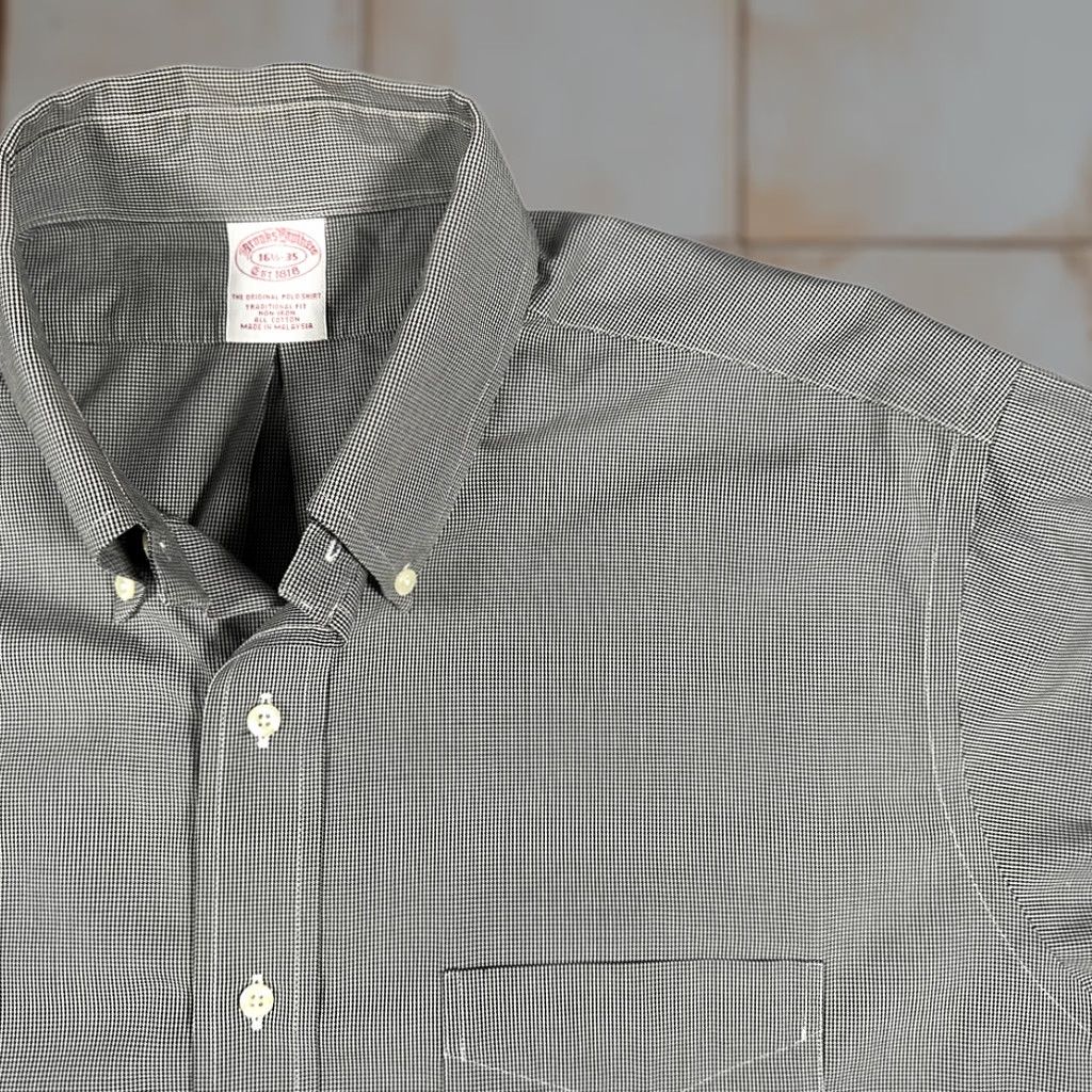 Brooks Brothers Brooks Brothers Shirt Adult XL Black White Houndstooth Micro Check Button-Down Long Sleeve Pocket Cotton Regular Mens Size US XL / EU 56 / 4 - 1 Thumbnail
