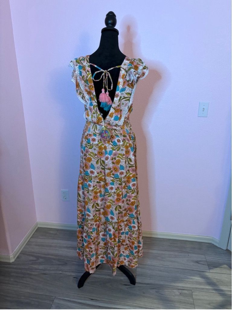Anthropologie Women's Kitsch & Pop Edition Floral Maxi Dress Size M Pink Size M / US 6-8 / IT 42-44 - 4 Thumbnail